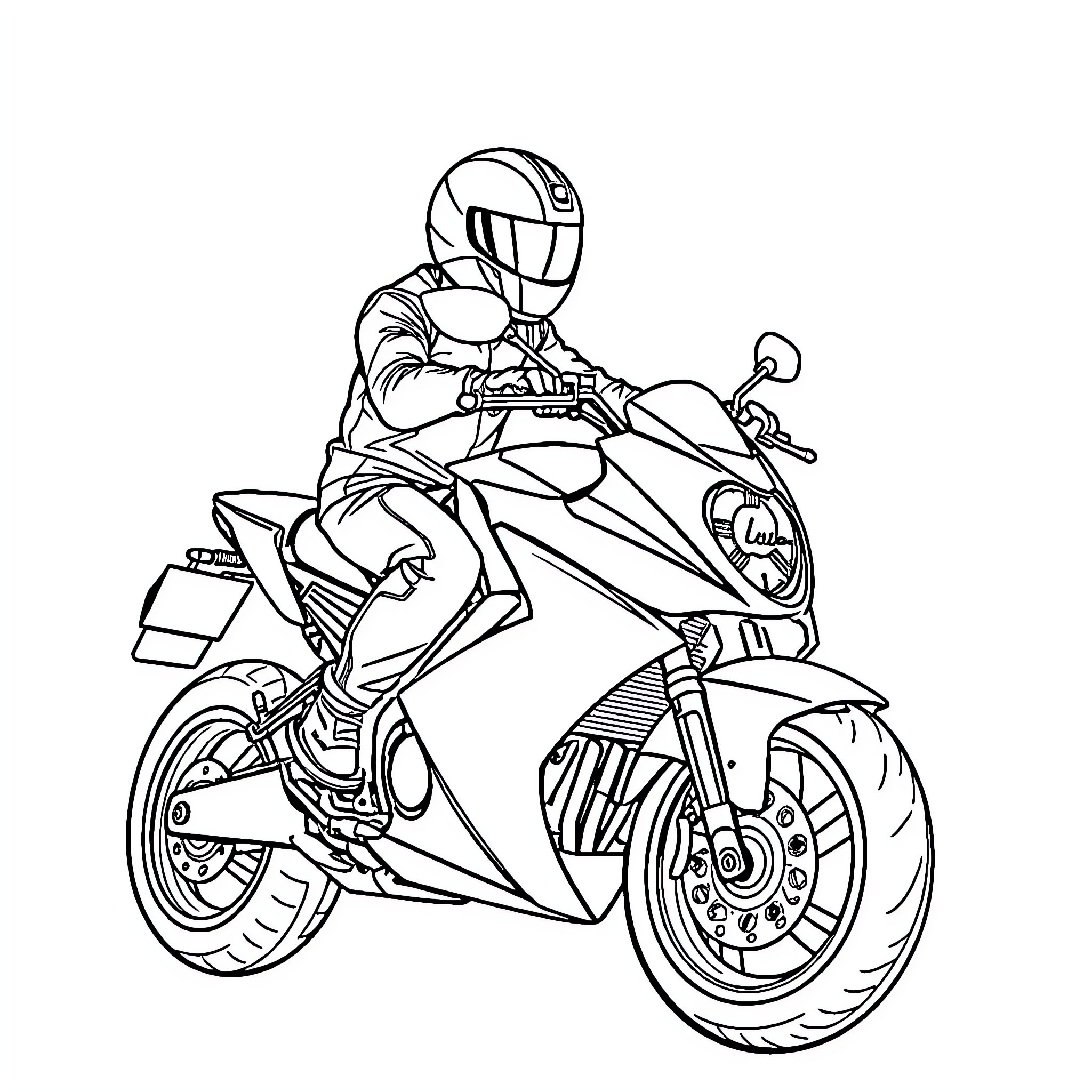 Sushi Rider on Sleek Motorcycle Coloring Page (free black-and-white line drawing printable PDF for all, from beginners to advanced learners, including children, teens, adults, and seniors)