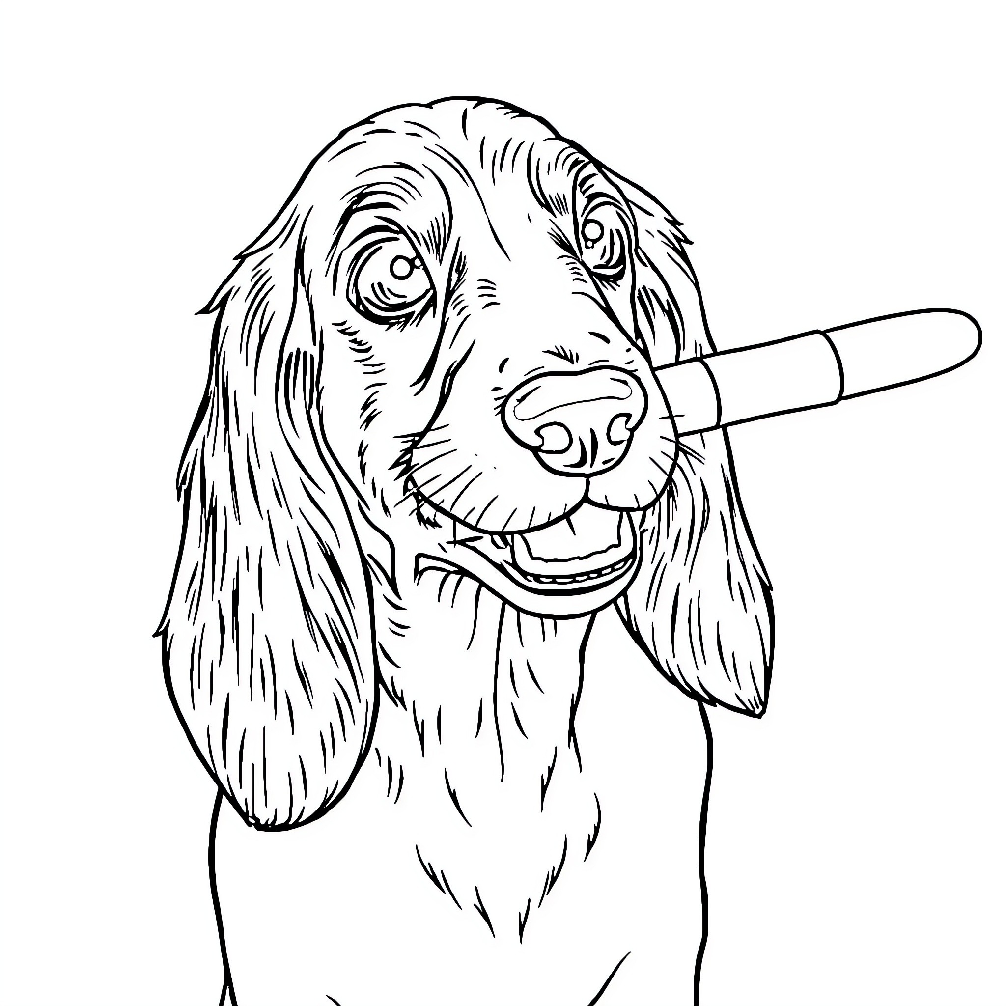 Basset Hound with Playful Expression Coloring Page (free black-and-white line drawing printable PDF for all, from beginners to advanced learners, including children, teens, adults, and seniors)