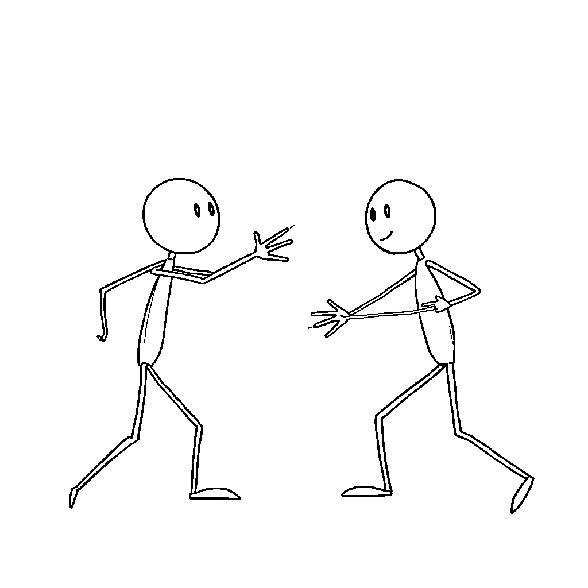 Stick Man Conversing and Gesturing Coloring Page (free black-and-white line drawing printable PDF for all, from beginners to advanced learners, including children, teens, adults, and seniors)