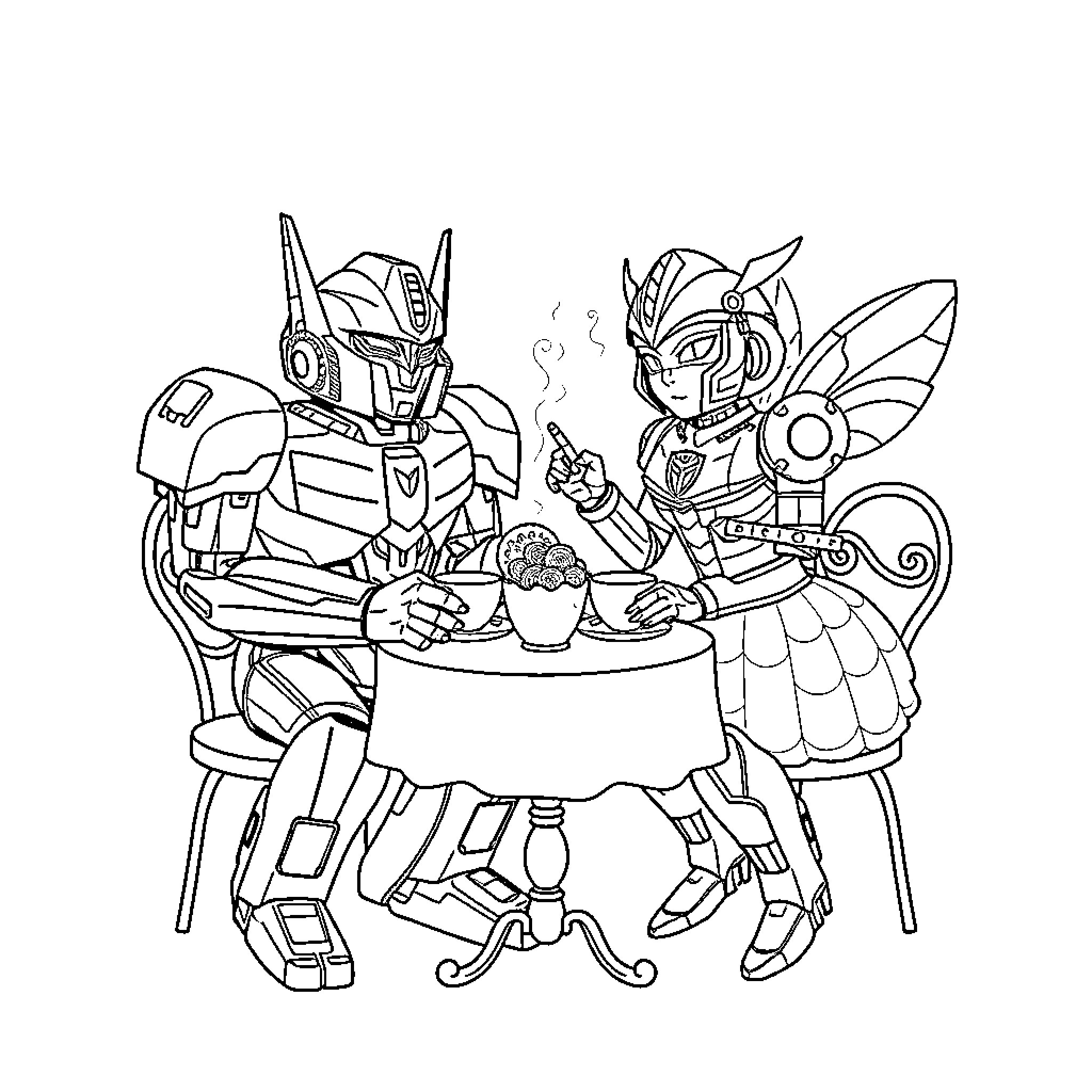 Megatron's Mecha Mayhem: Robots in Disguise Coloring Page (free black-and-white line drawing printable PDF for all, from beginners to advanced learners, including children, teens, adults, and seniors)