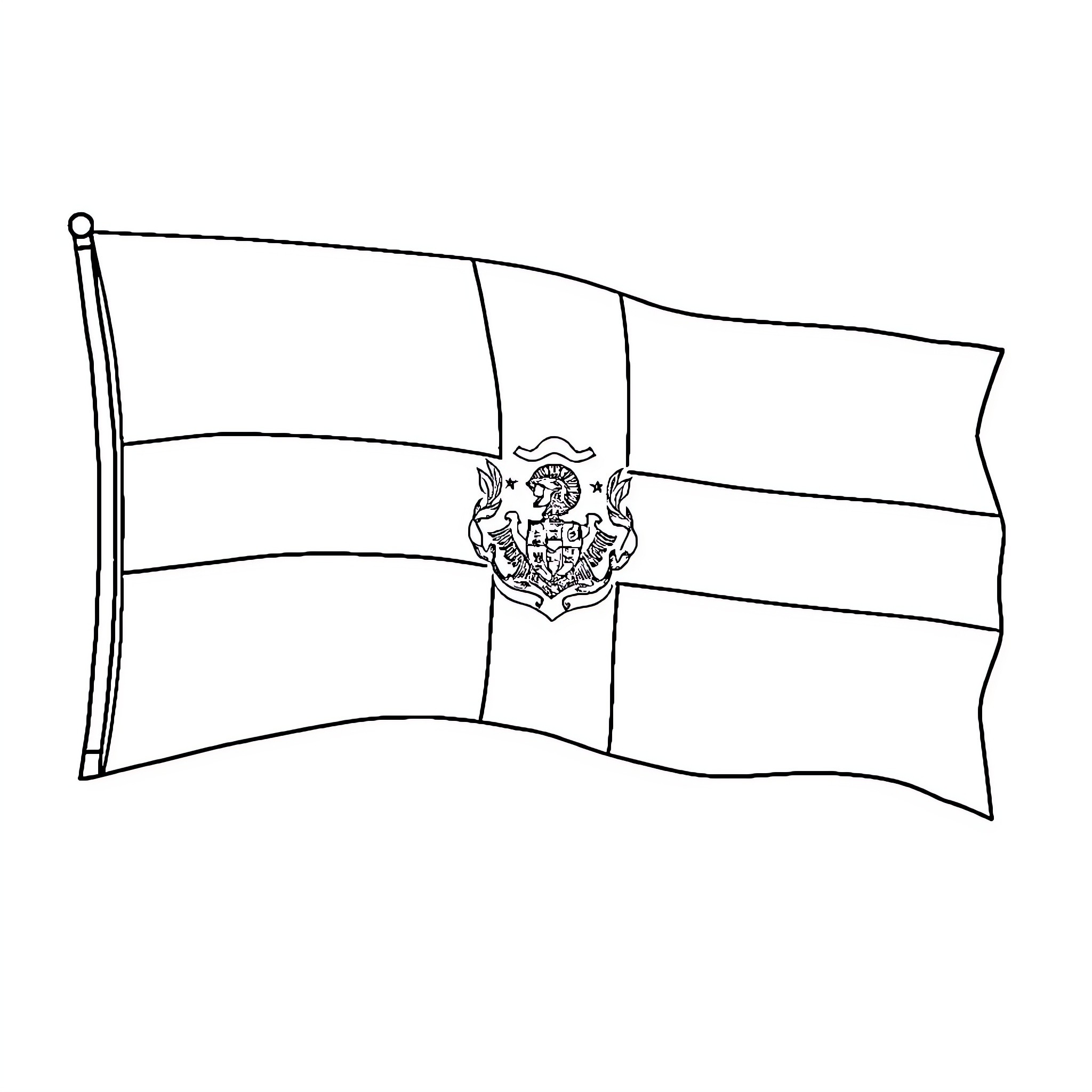 Dominican Flag Waving in the Wind Coloring Page (free black-and-white line drawing printable PDF for all, from beginners to advanced learners, including children, teens, adults, and seniors)