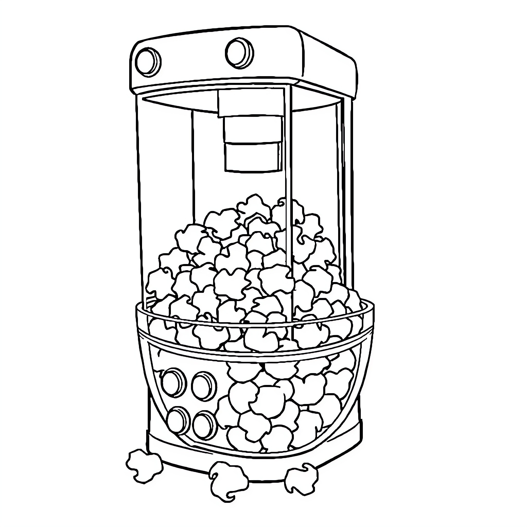 Popcorn Maker Dispensing Delicious Snack Coloring Page (free black-and-white line drawing printable PDF for all, from beginners to advanced learners, including children, teens, adults, and seniors)