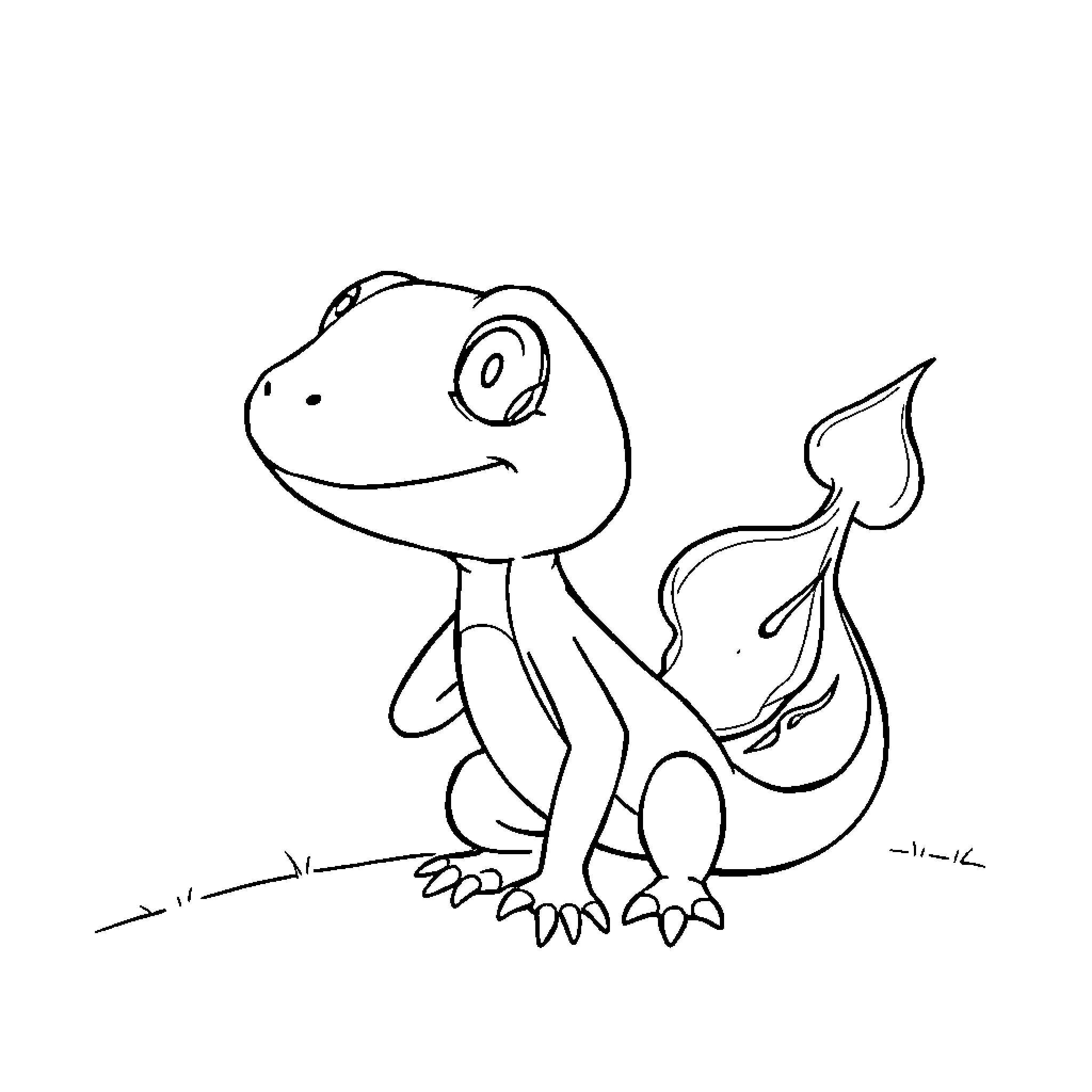 Charmander exploring the outdoors Coloring Page (free black-and-white line drawing printable PDF for all, from beginners to advanced learners, including children, teens, adults, and seniors)