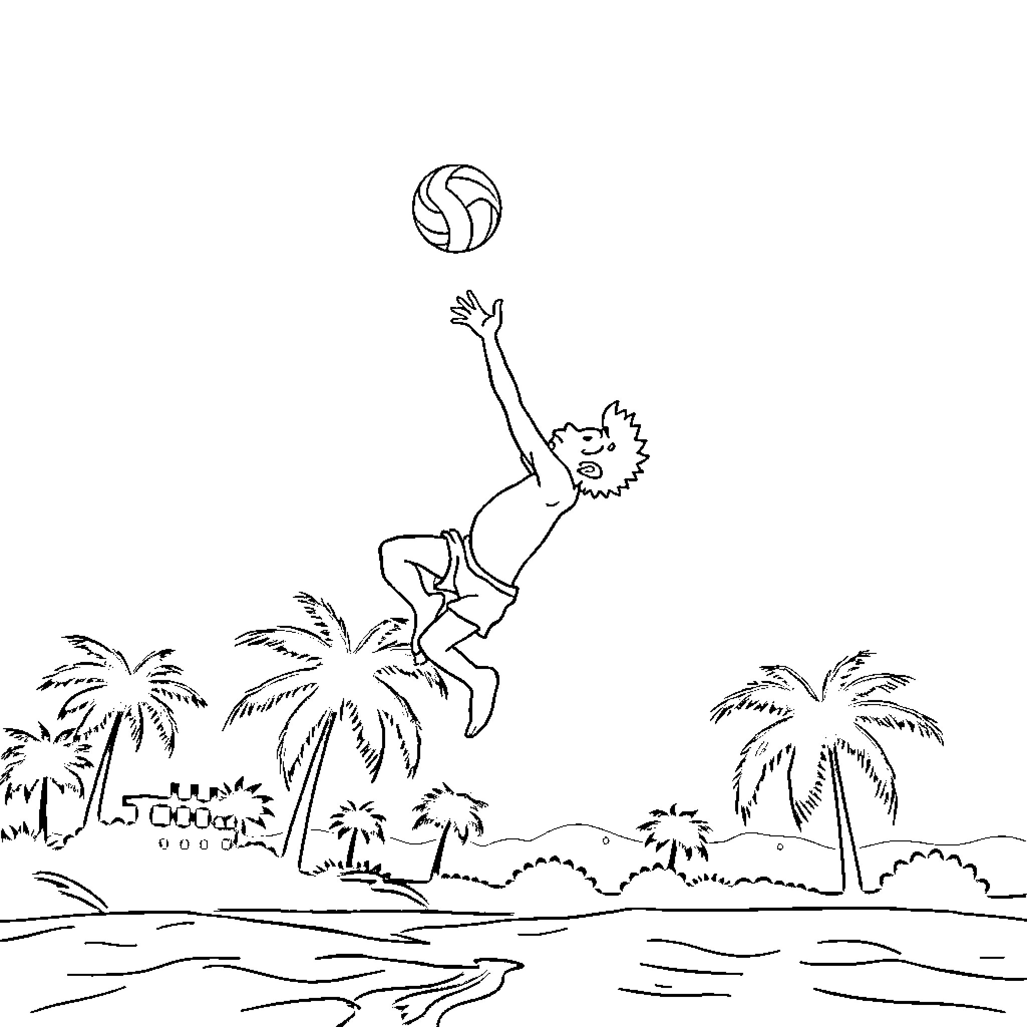 Neelix playing beach volleyball with enthusiasm Coloring Page (free black-and-white line drawing printable PDF for all, from beginners to advanced learners, including children, teens, adults, and seniors)