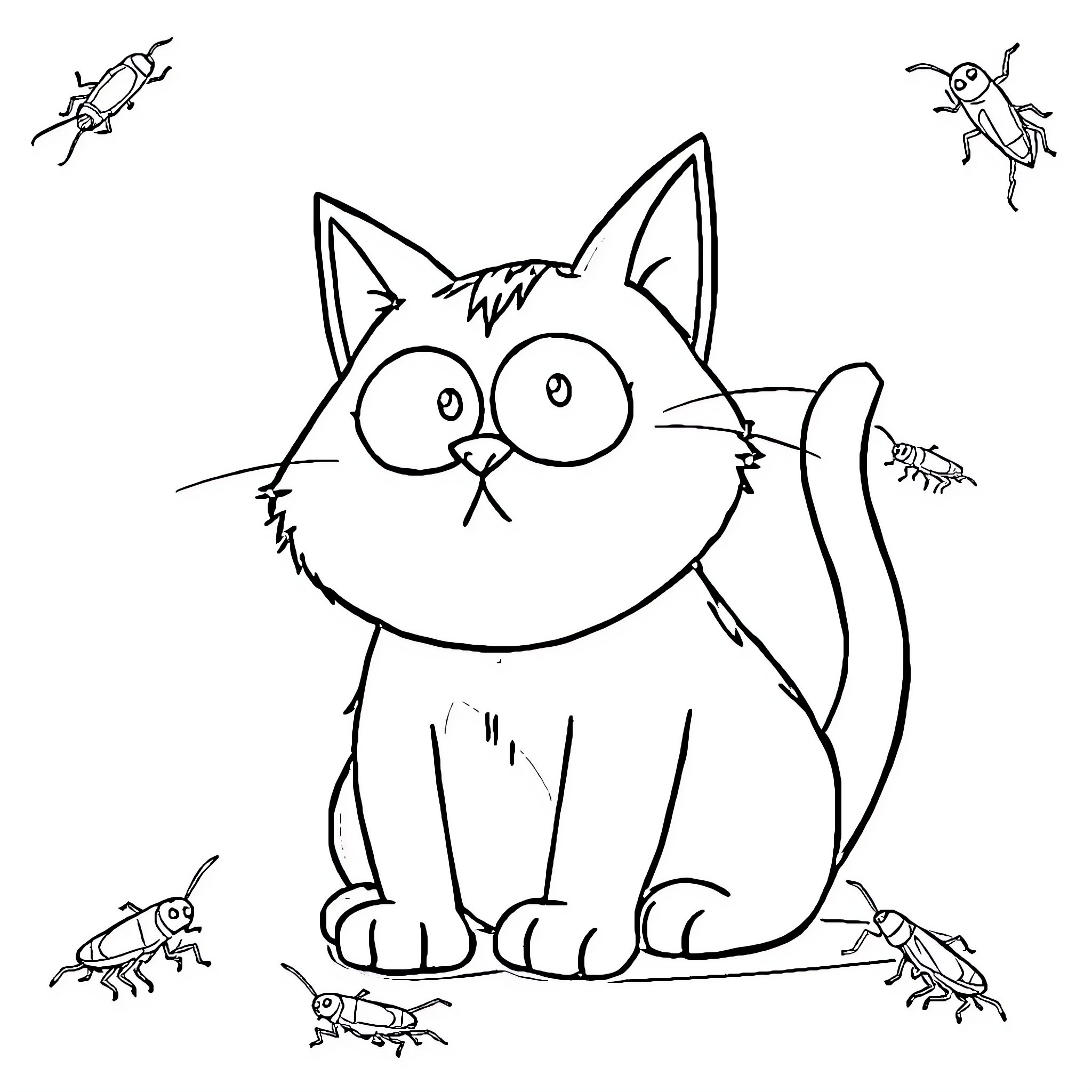 Oggy and the Curious Creatures Coloring Page (free black-and-white line drawing printable PDF for all, from beginners to advanced learners, including children, teens, adults, and seniors)