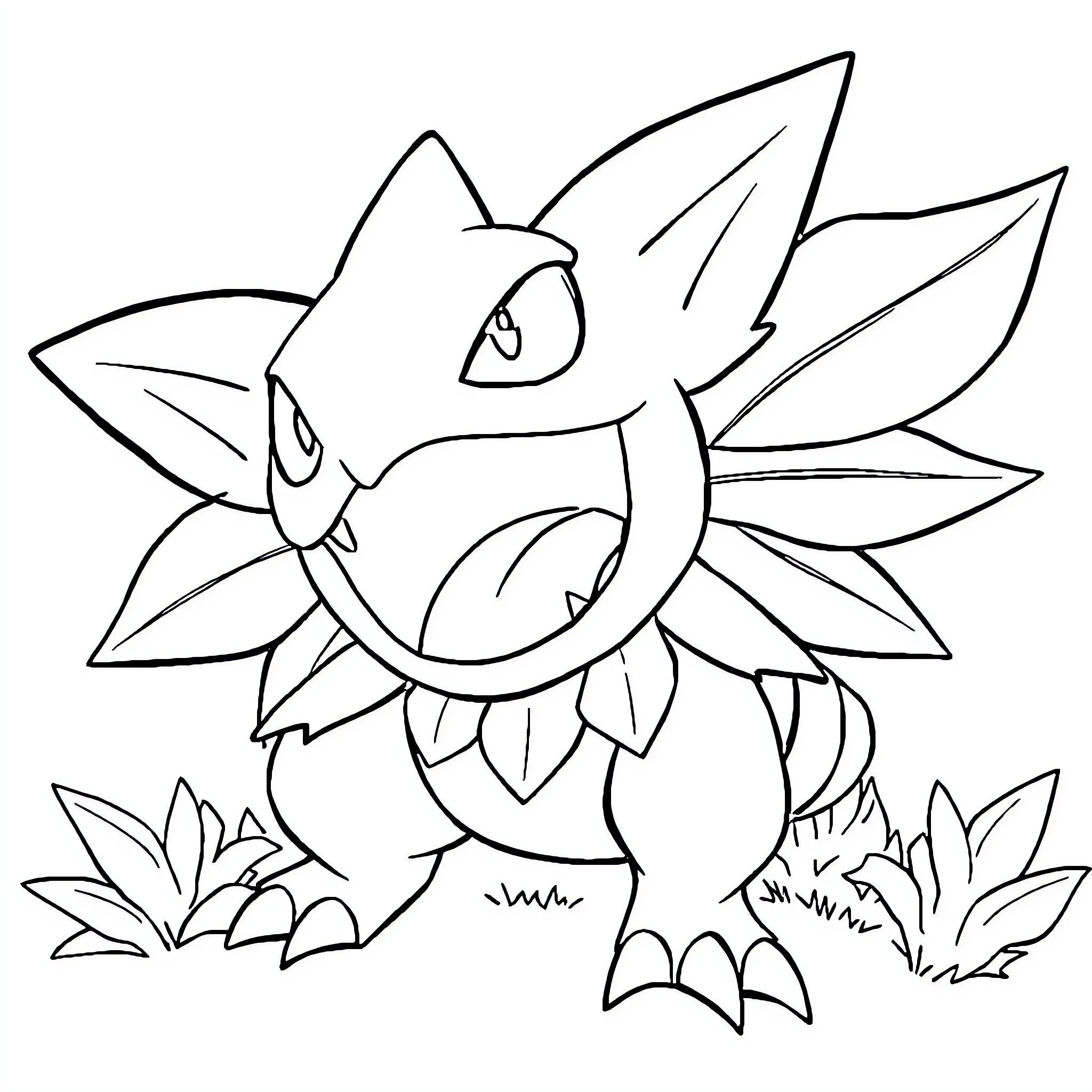 Megavictreebel being playful in the wilderness Coloring Page (free black-and-white line drawing printable PDF for all, from beginners to advanced learners, including children, teens, adults, and seniors)