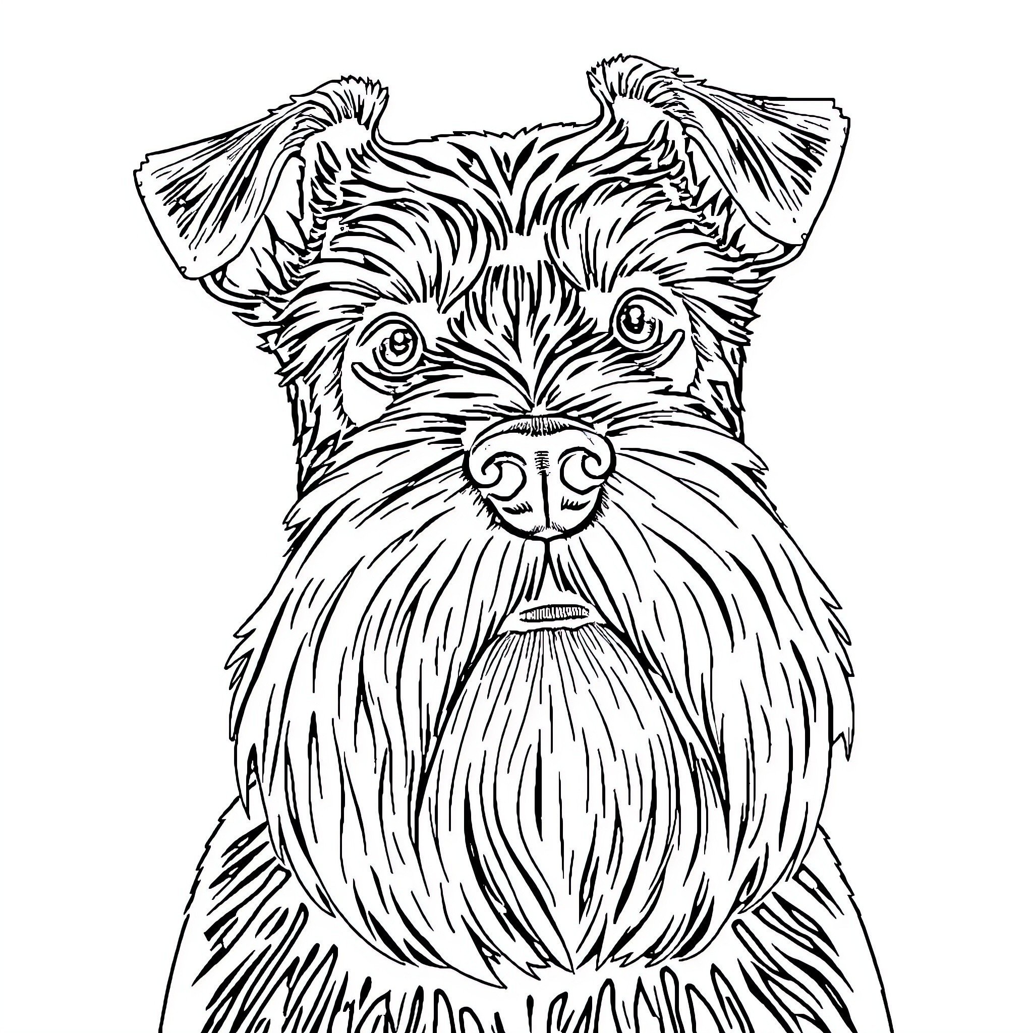 Schnauzer dog with expressive features Coloring Page (free black-and-white line drawing printable PDF for all, from beginners to advanced learners, including children, teens, adults, and seniors)