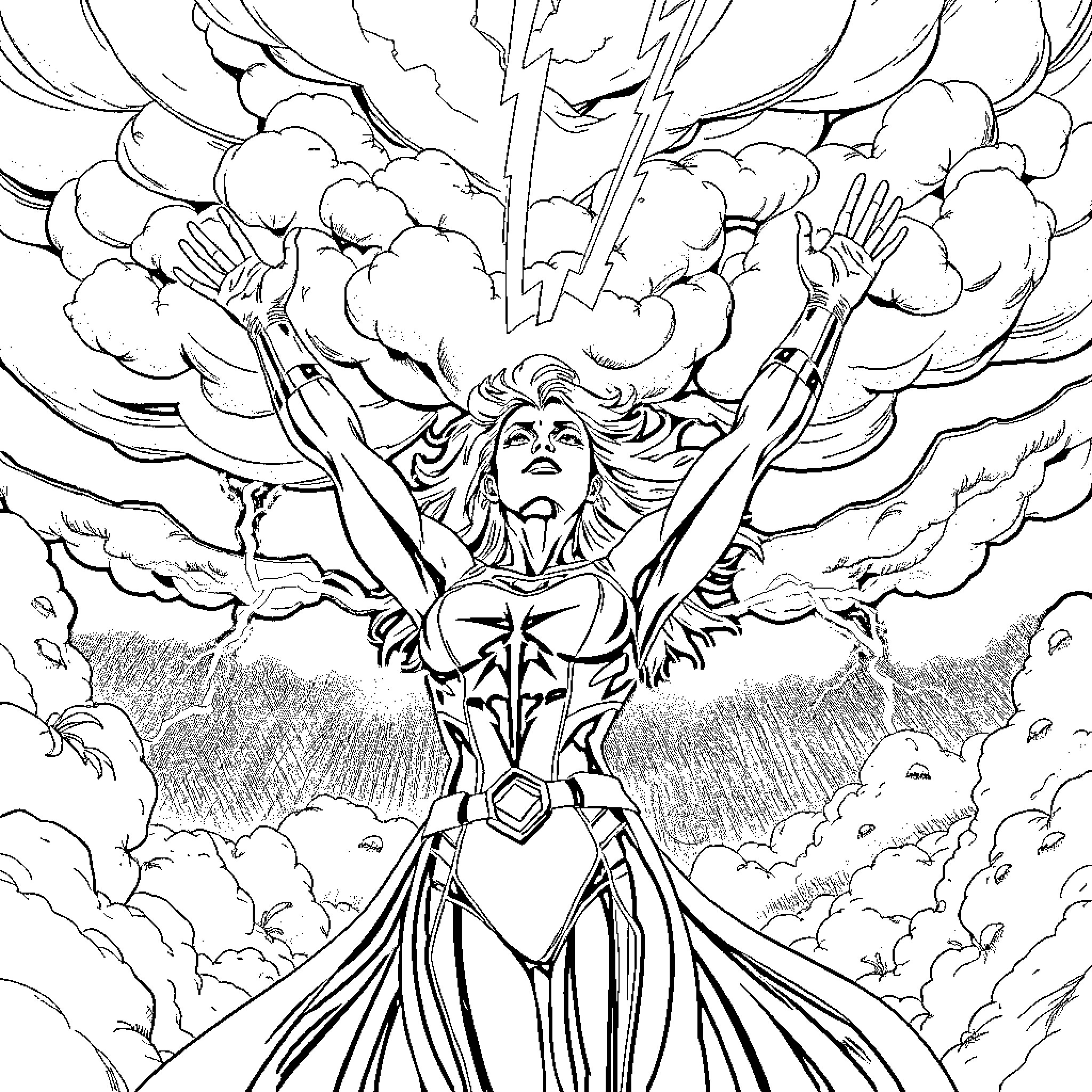 Storm of heroic power and struggle Coloring Page (free black-and-white line drawing printable PDF for all, from beginners to advanced learners, including children, teens, adults, and seniors)