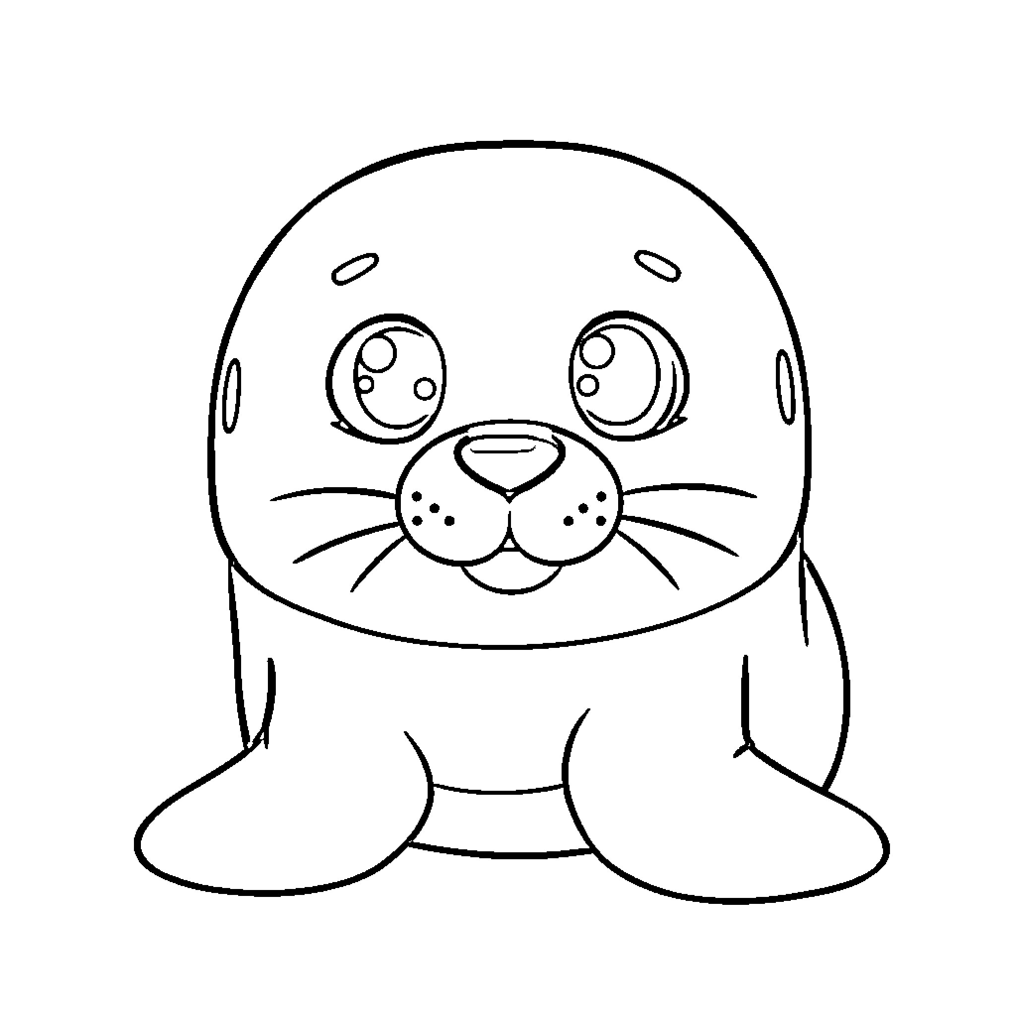 Seal with a cute expression Coloring Page (free black-and-white line drawing printable PDF for all, from beginners to advanced learners, including children, teens, adults, and seniors)