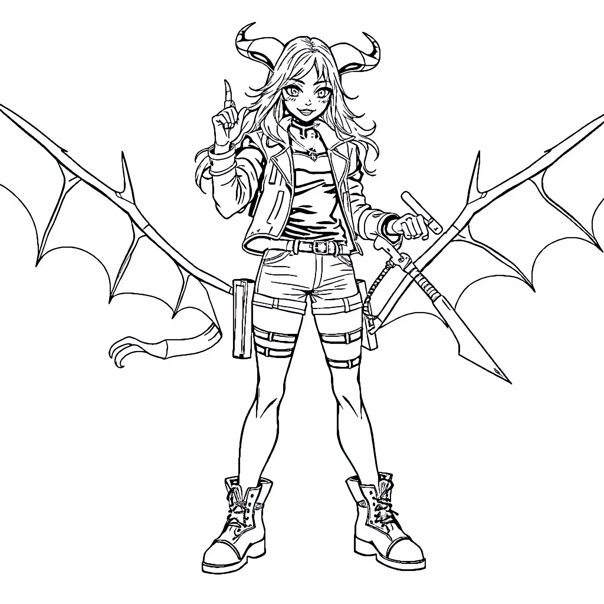 Zoey the Fierce Demon Slayer Coloring Page (free black-and-white line drawing printable PDF for all, from beginners to advanced learners, including children, teens, adults, and seniors)