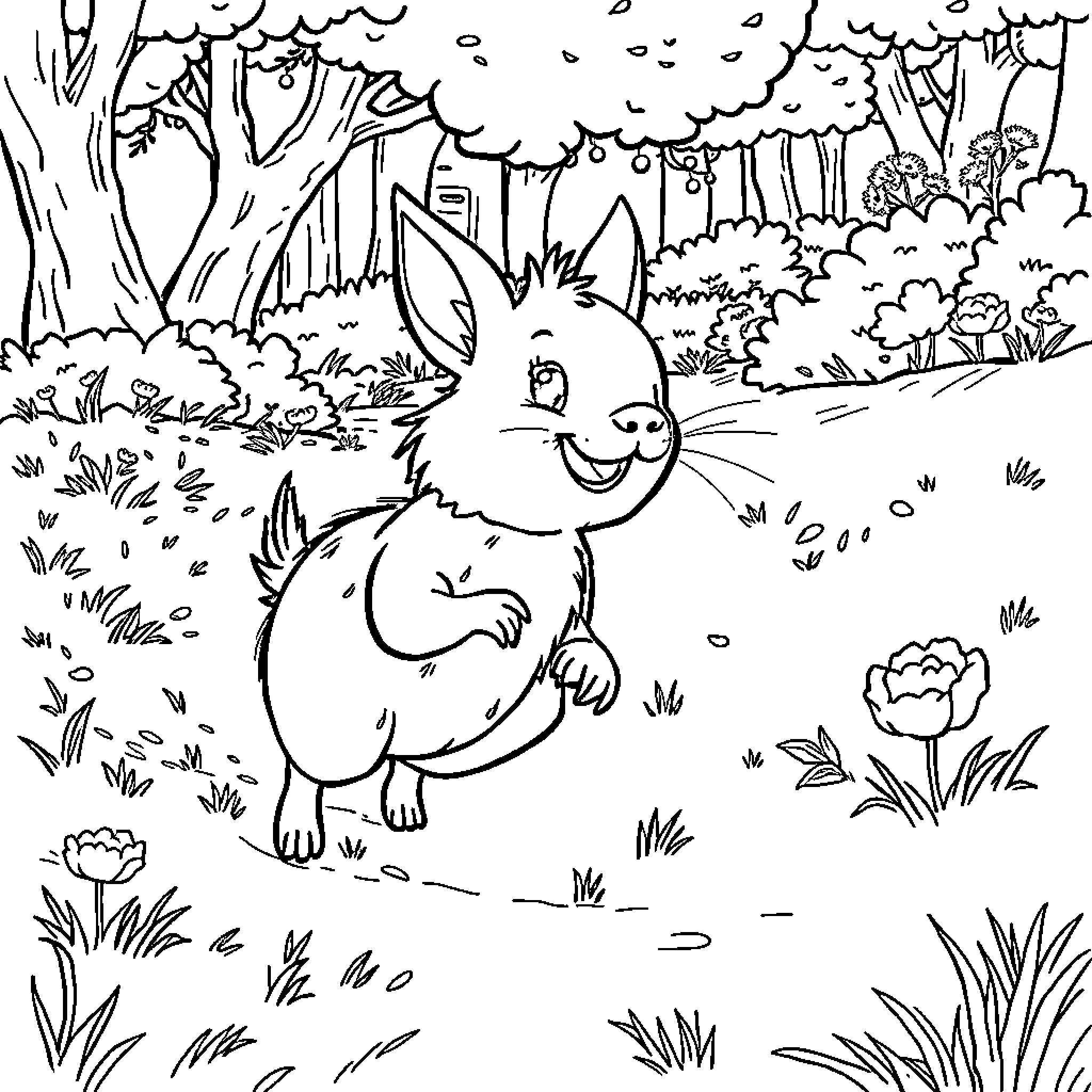 Chigüiro enjoying a peaceful forest scene Coloring Page (free black-and-white line drawing printable PDF for all, from beginners to advanced learners, including children, teens, adults, and seniors)