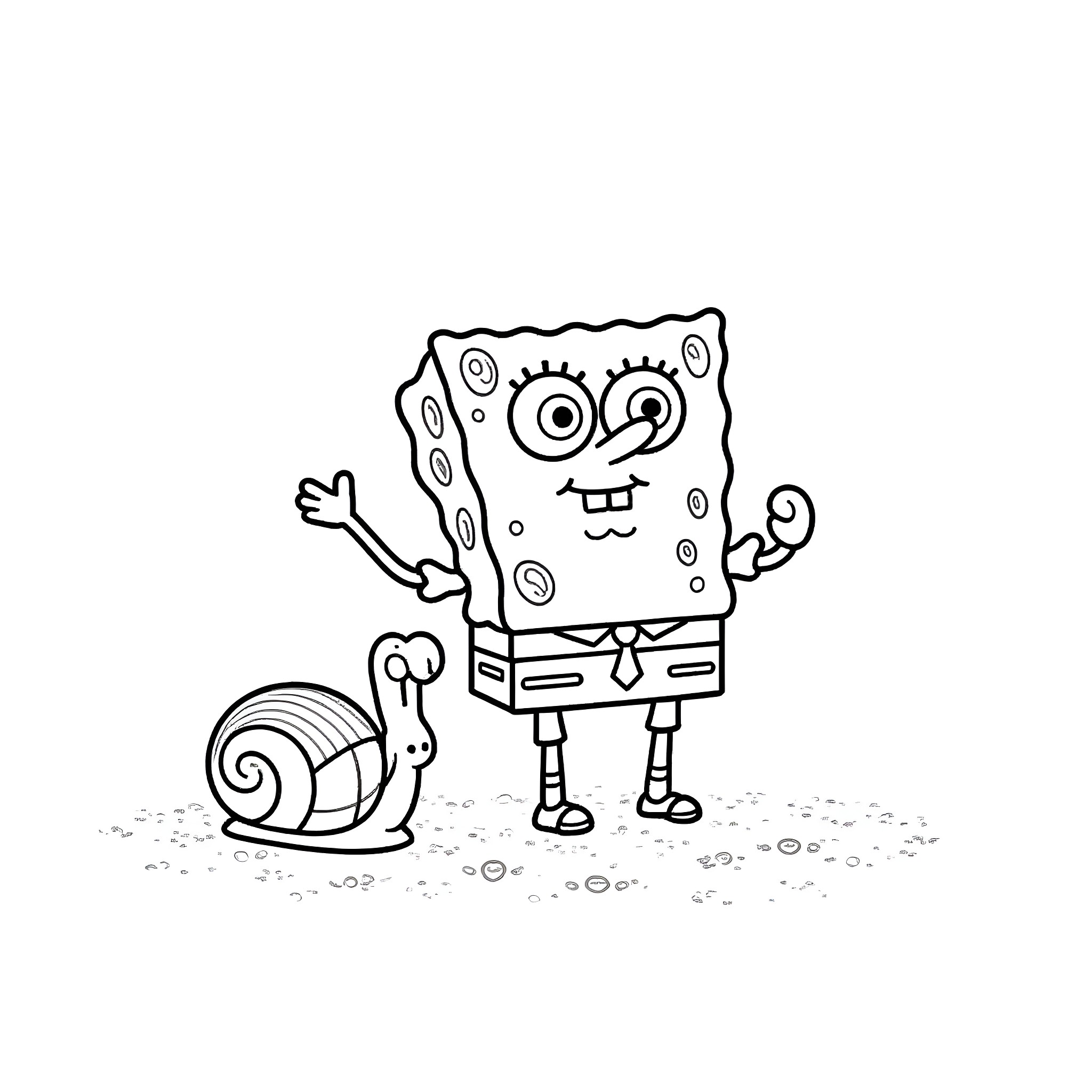 Spongebob surprised by a snail Coloring Page (free black-and-white line drawing printable PDF for all, from beginners to advanced learners, including children, teens, adults, and seniors)