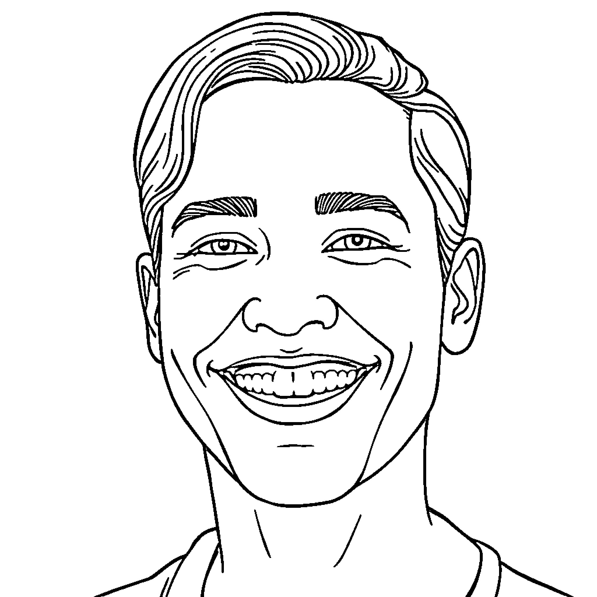 Portrait of a Smiling Man Coloring Page (free black-and-white line drawing printable PDF for all, from beginners to advanced learners, including children, teens, adults, and seniors)