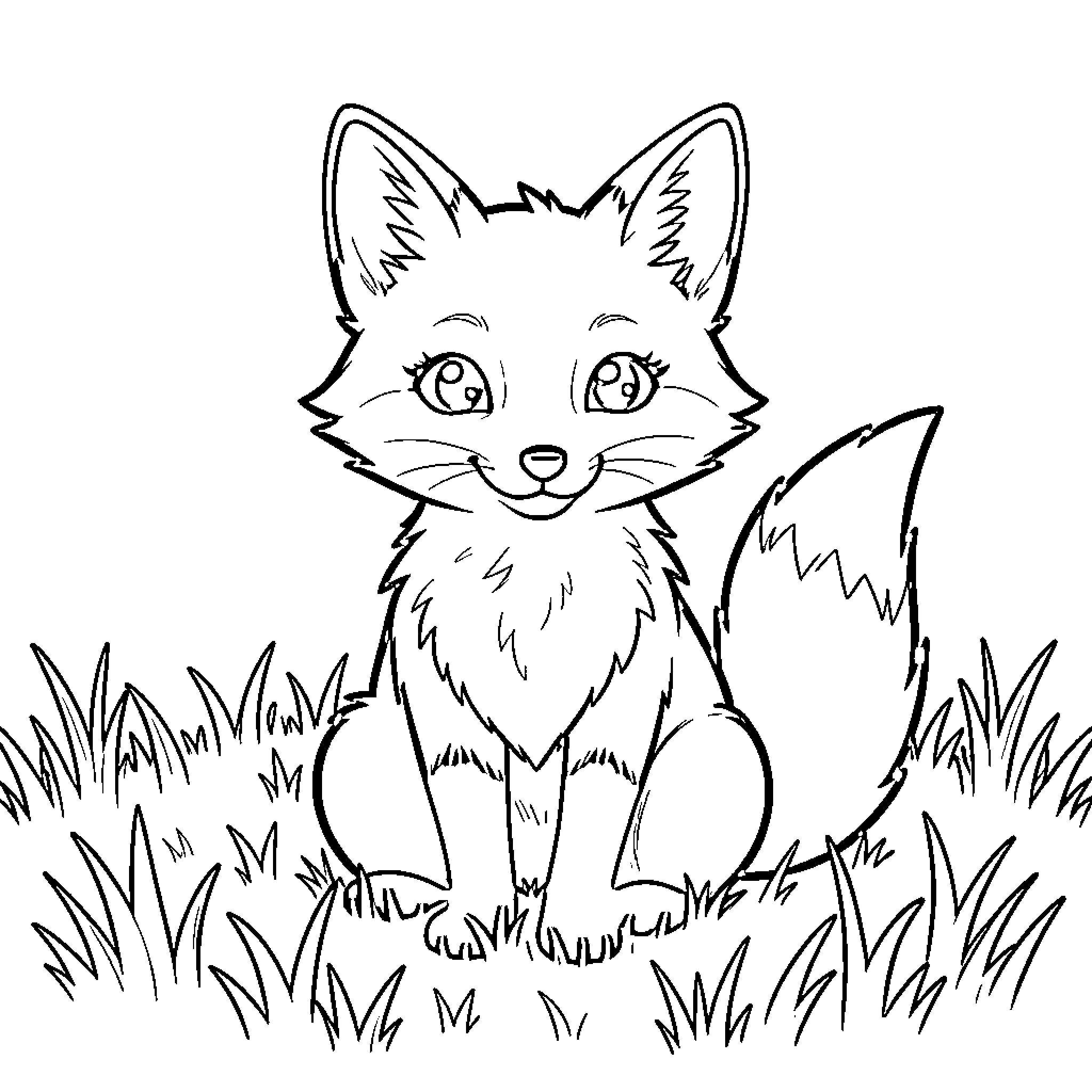 Zorrito sitting peacefully in the grass Coloring Page (free black-and-white line drawing printable PDF for all, from beginners to advanced learners, including children, teens, adults, and seniors)