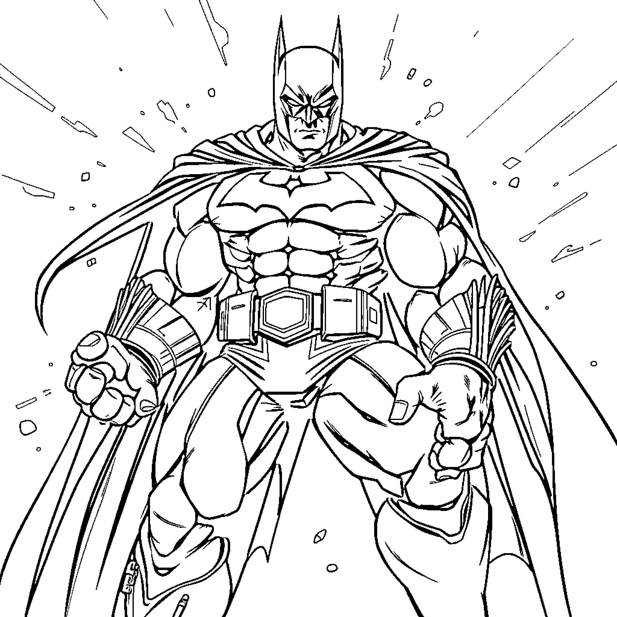 Batman Hulk in heroic action pose Coloring Page (free black-and-white line drawing printable PDF for all, from beginners to advanced learners, including children, teens, adults, and seniors)