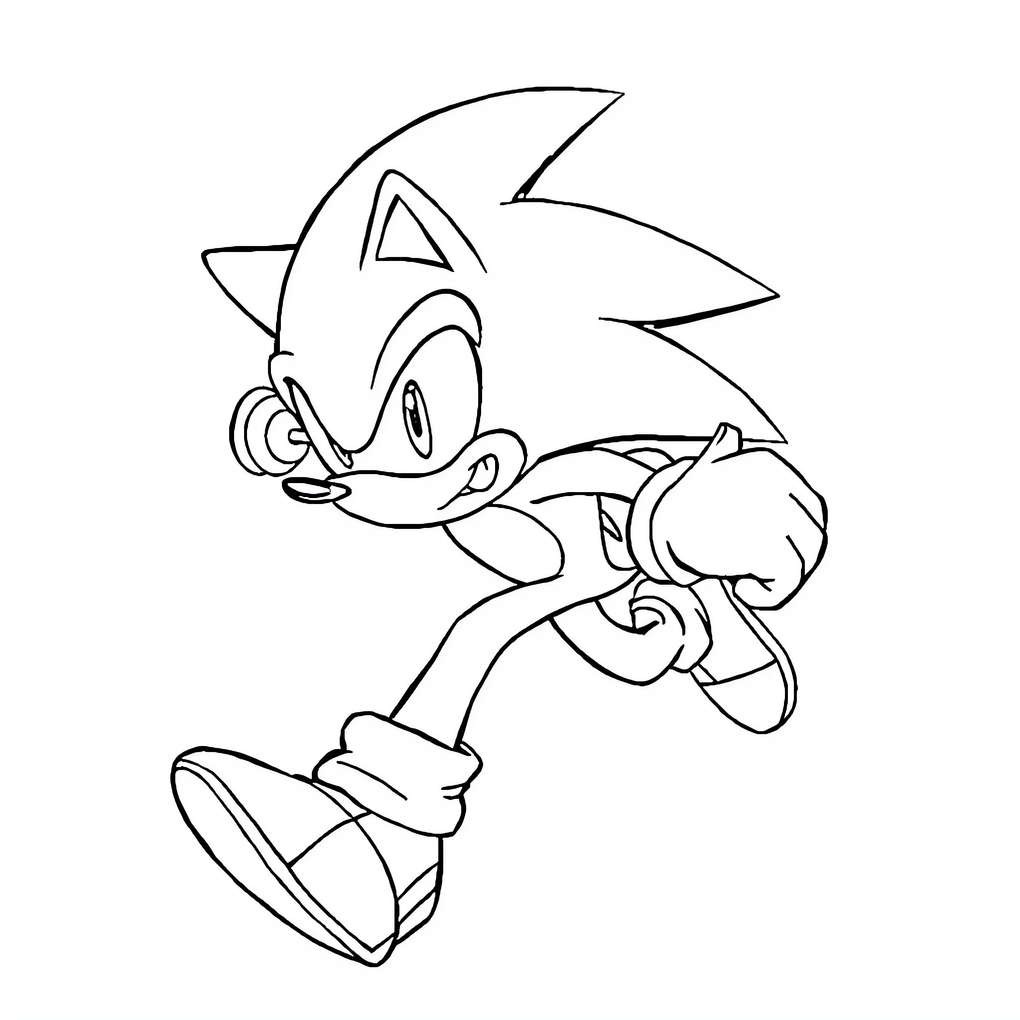 Sonic the Hedgehog running excitedly Coloring Page (free black-and-white line drawing printable PDF for all, from beginners to advanced learners, including children, teens, adults, and seniors)