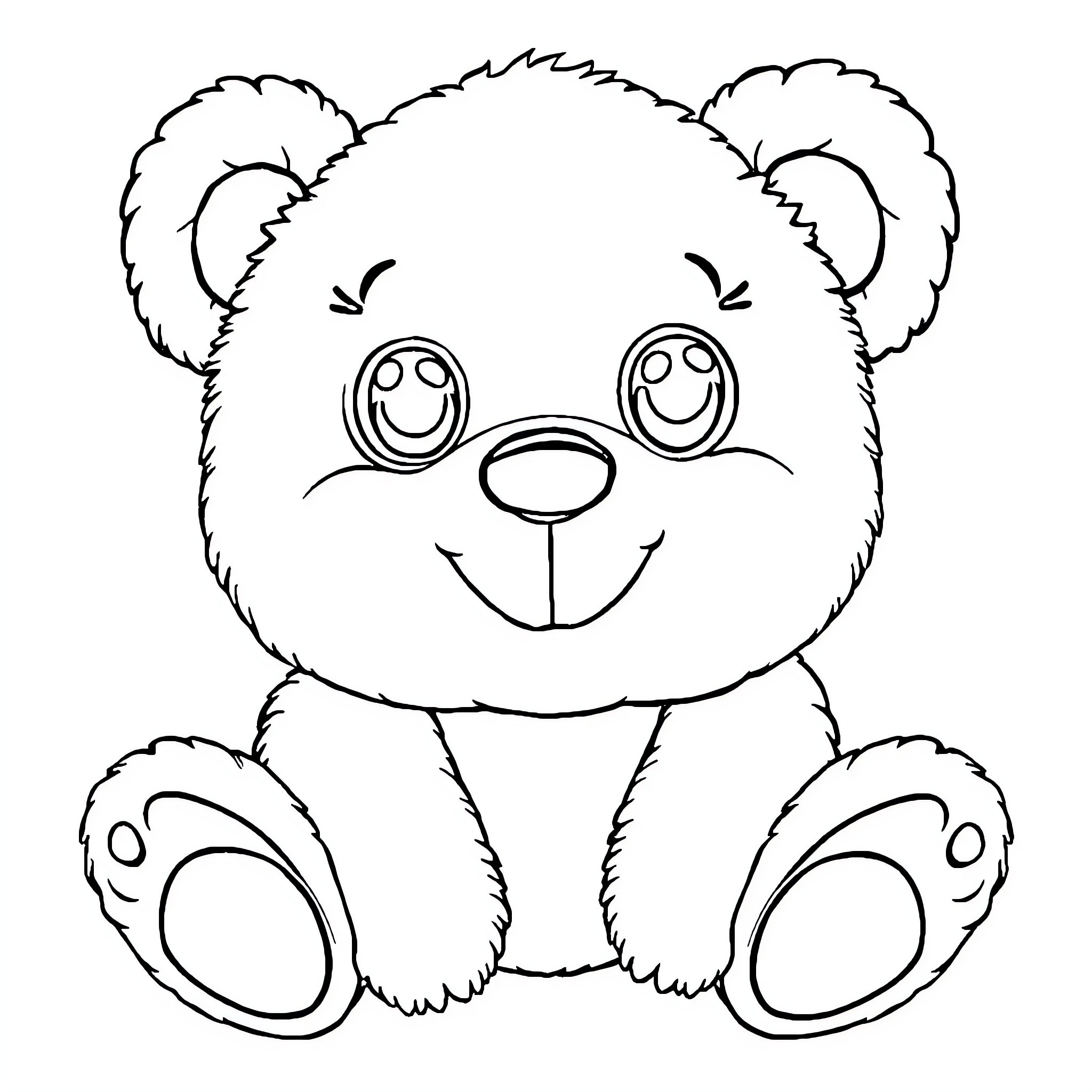 Teddy bear with cute expression Coloring Page (free black-and-white line drawing printable PDF for all, from beginners to advanced learners, including children, teens, adults, and seniors)