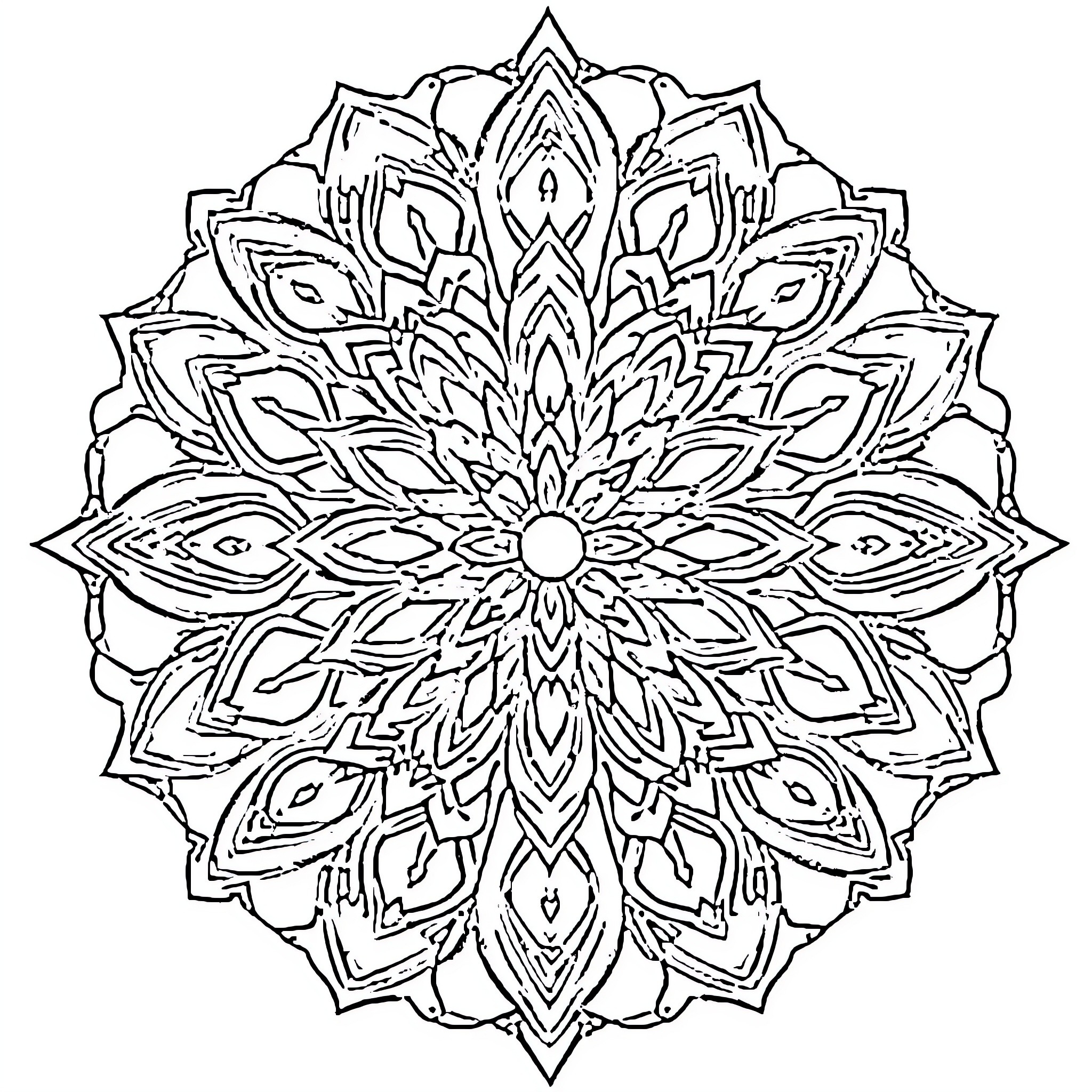 Mandalas with intricate geometric patterns Coloring Page (free black-and-white line drawing printable PDF for all, from beginners to advanced learners, including children, teens, adults, and seniors)
