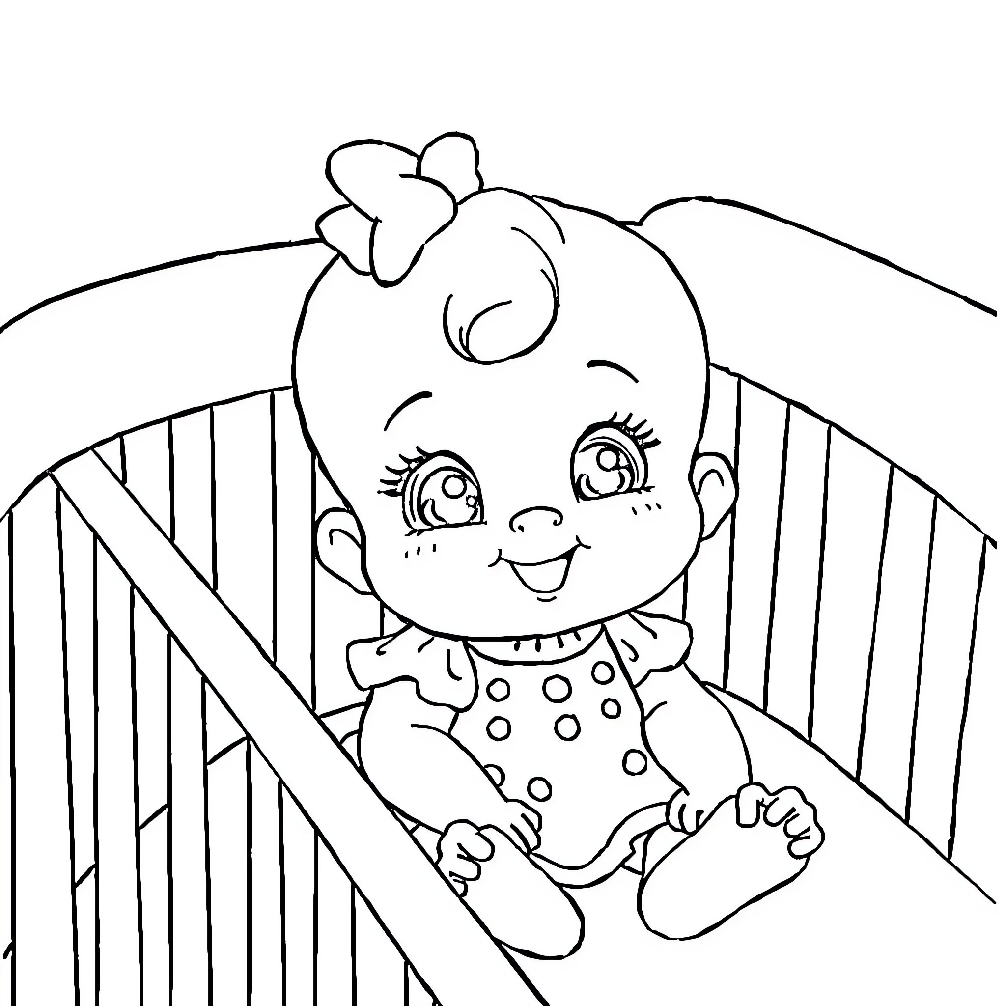 Baby sleeping peacefully in crib Coloring Page (free black-and-white line drawing printable PDF for all, from beginners to advanced learners, including children, teens, adults, and seniors)