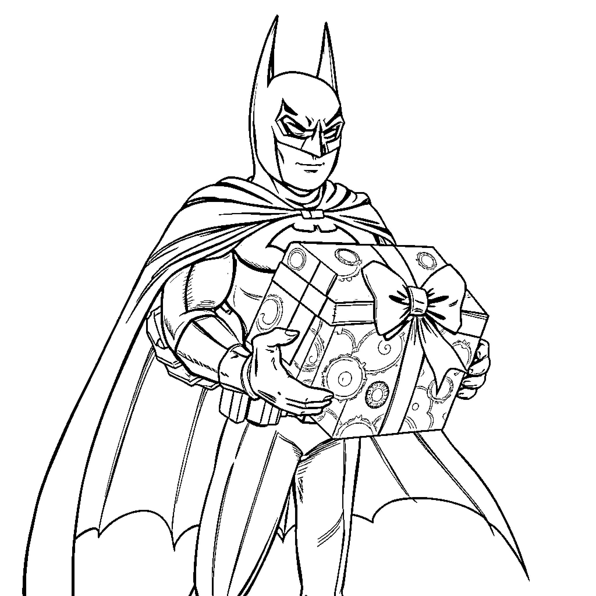 Batman Confronting a Foe with Determination Coloring Page (free black-and-white line drawing printable PDF for all, from beginners to advanced learners, including children, teens, adults, and seniors)