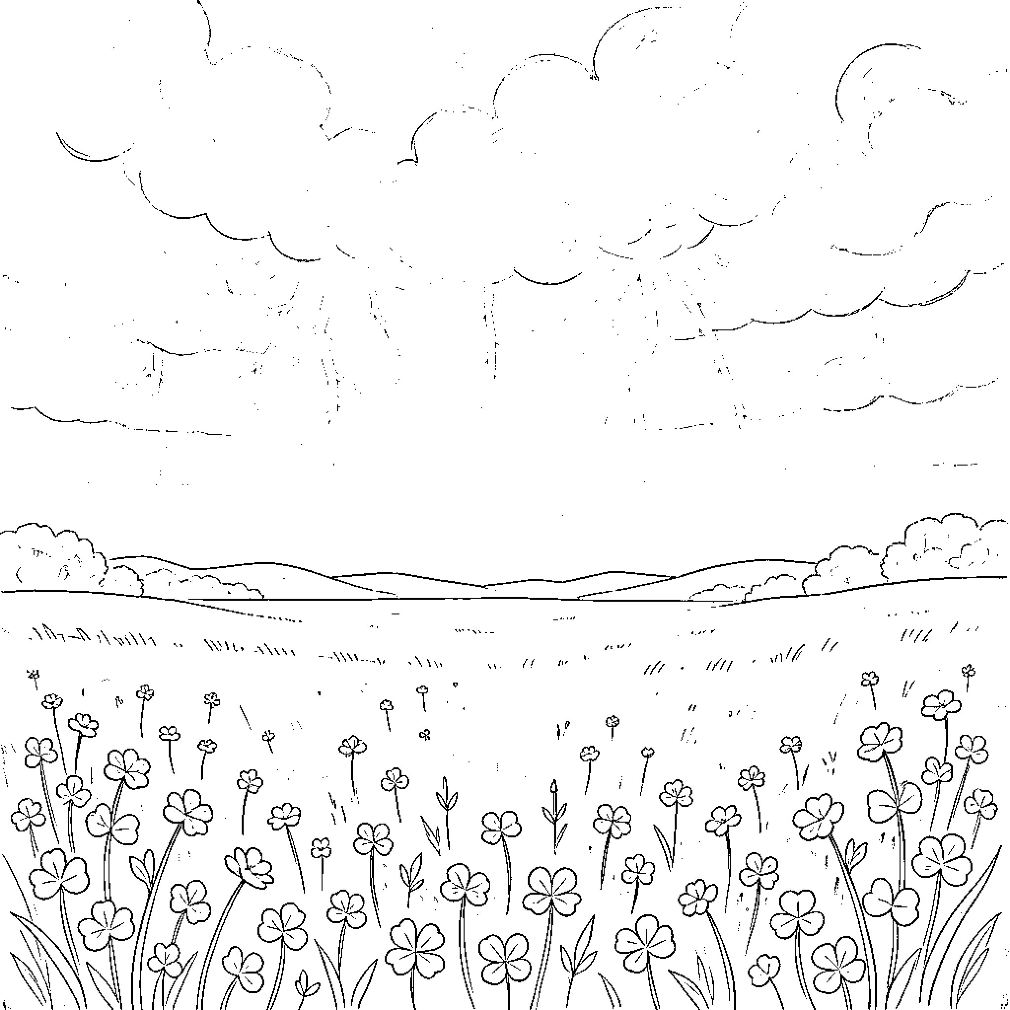 Tensión en el campo de flores Coloring Page (free black-and-white line drawing printable PDF for all, from beginners to advanced learners, including children, teens, adults, and seniors)