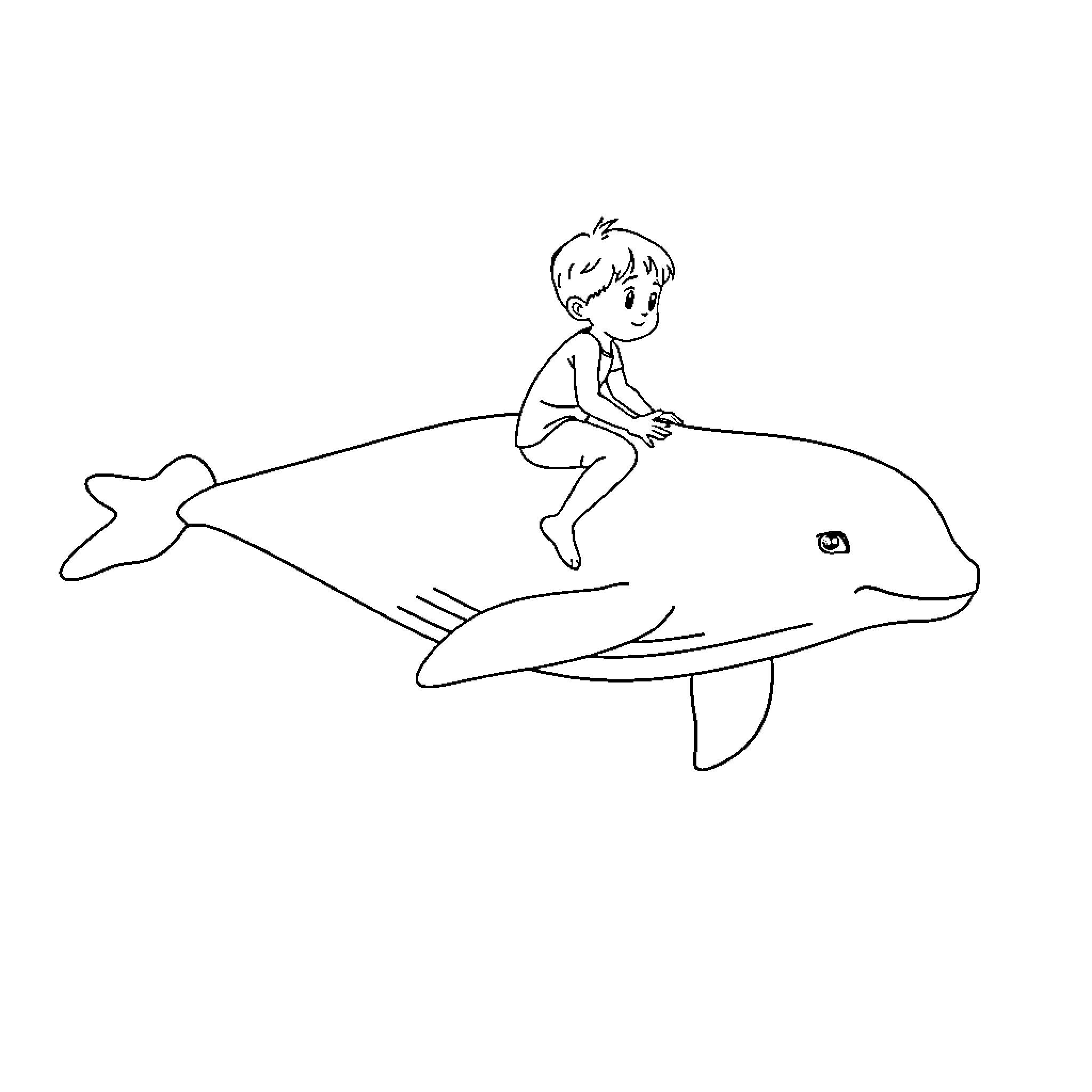 Beluga Whale carrying a child playfully Coloring Page (free black-and-white line drawing printable PDF for all, from beginners to advanced learners, including children, teens, adults, and seniors)