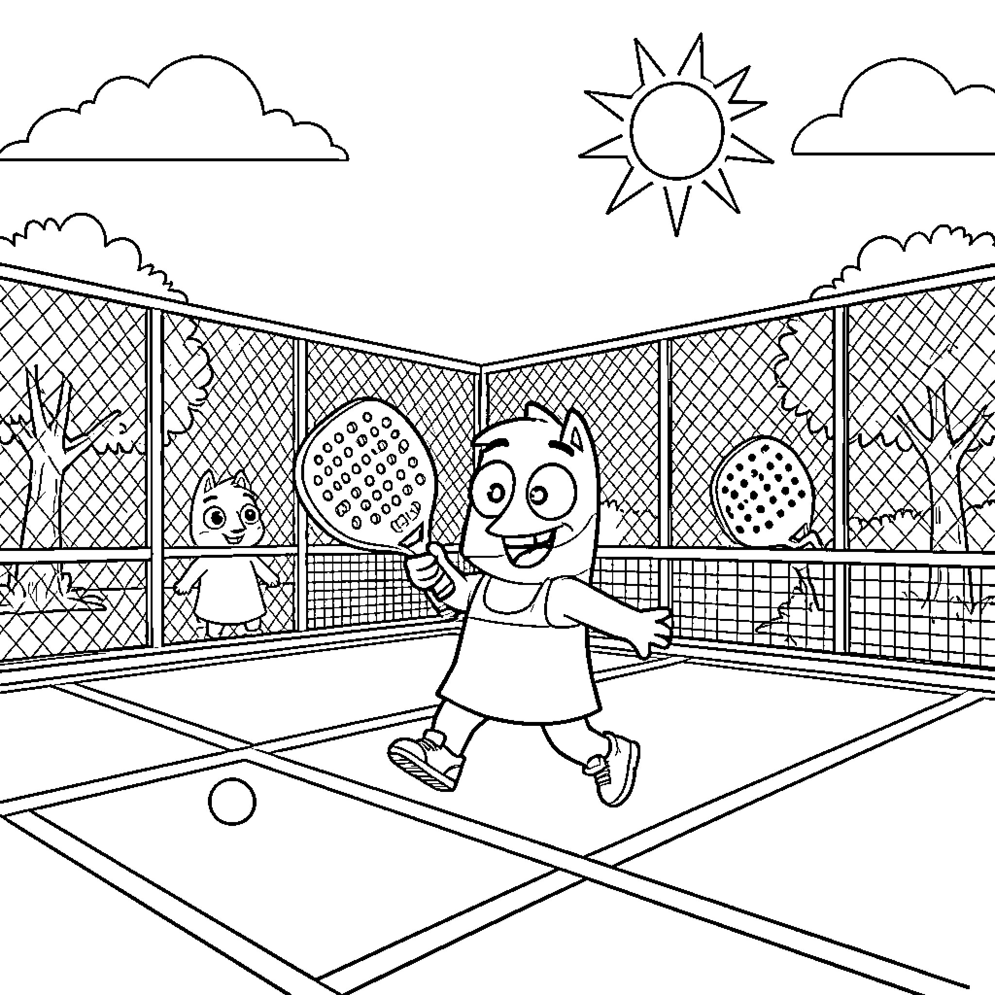Bluey playing happily in the playground Coloring Page (free black-and-white line drawing printable PDF for all, from beginners to advanced learners, including children, teens, adults, and seniors)