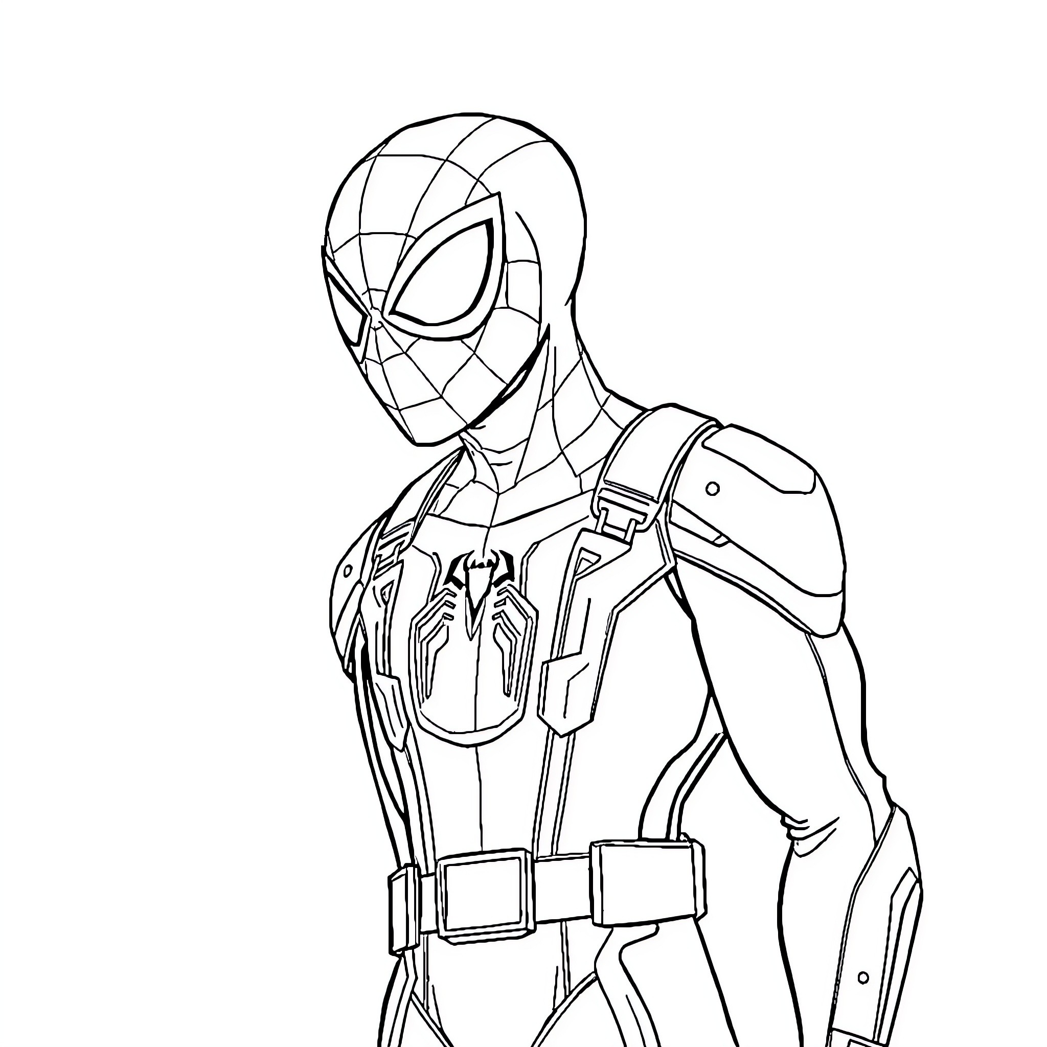 Spiderman in his iconic superhero costume Coloring Page (free black-and-white line drawing printable PDF for all, from beginners to advanced learners, including children, teens, adults, and seniors)