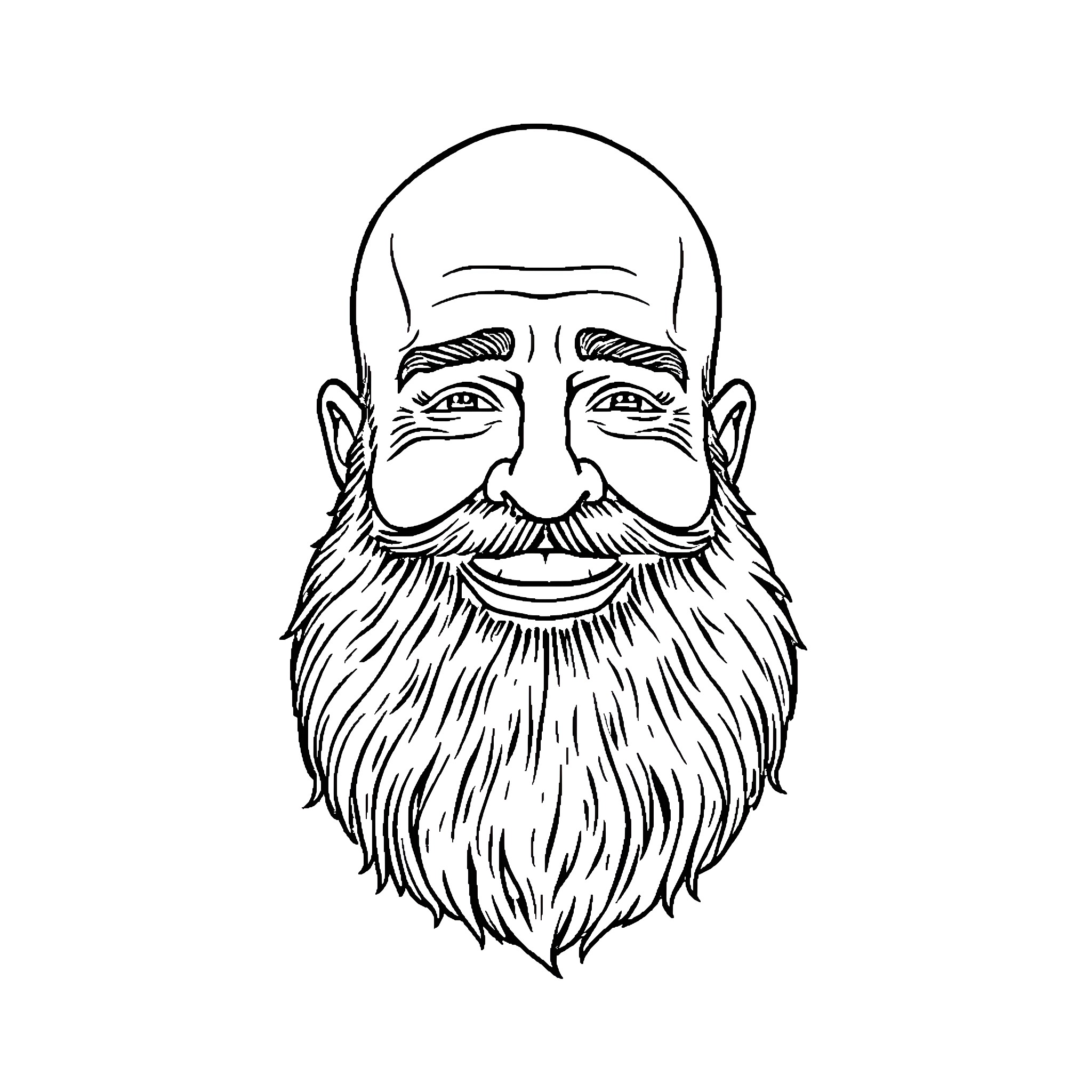 Dad's Whimsical Bearded Face Coloring Page (free black-and-white line drawing printable PDF for all, from beginners to advanced learners, including children, teens, adults, and seniors)