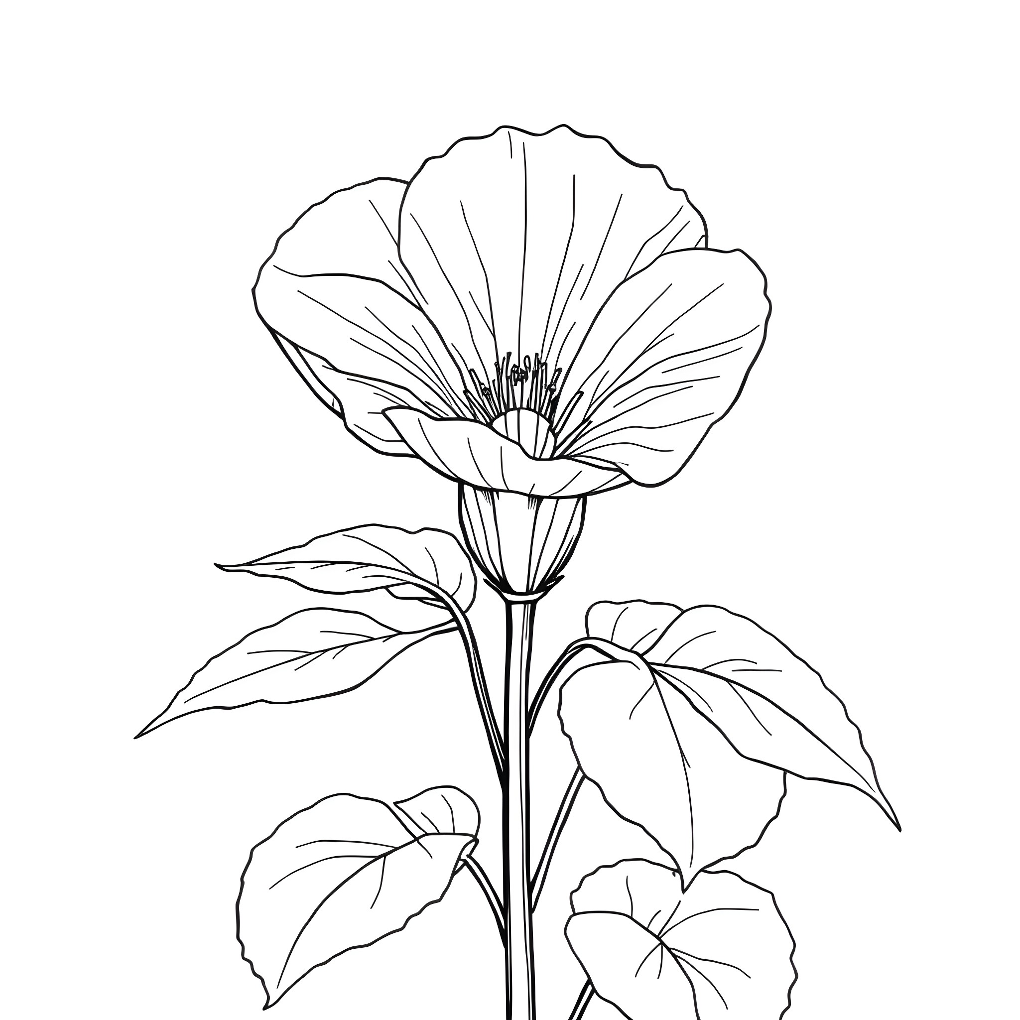 Nasturtium flower in simple line art style Coloring Page (free black-and-white line drawing printable PDF for all, from beginners to advanced learners, including children, teens, adults, and seniors)
