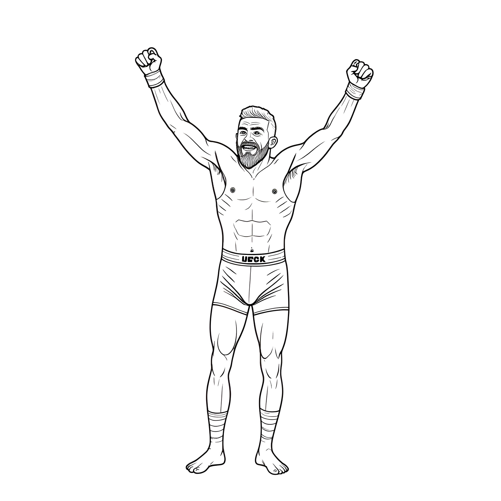 Connor McGregor Triumphantly Celebrates Victory Coloring Page (free black-and-white line drawing printable PDF for all, from beginners to advanced learners, including children, teens, adults, and seniors)