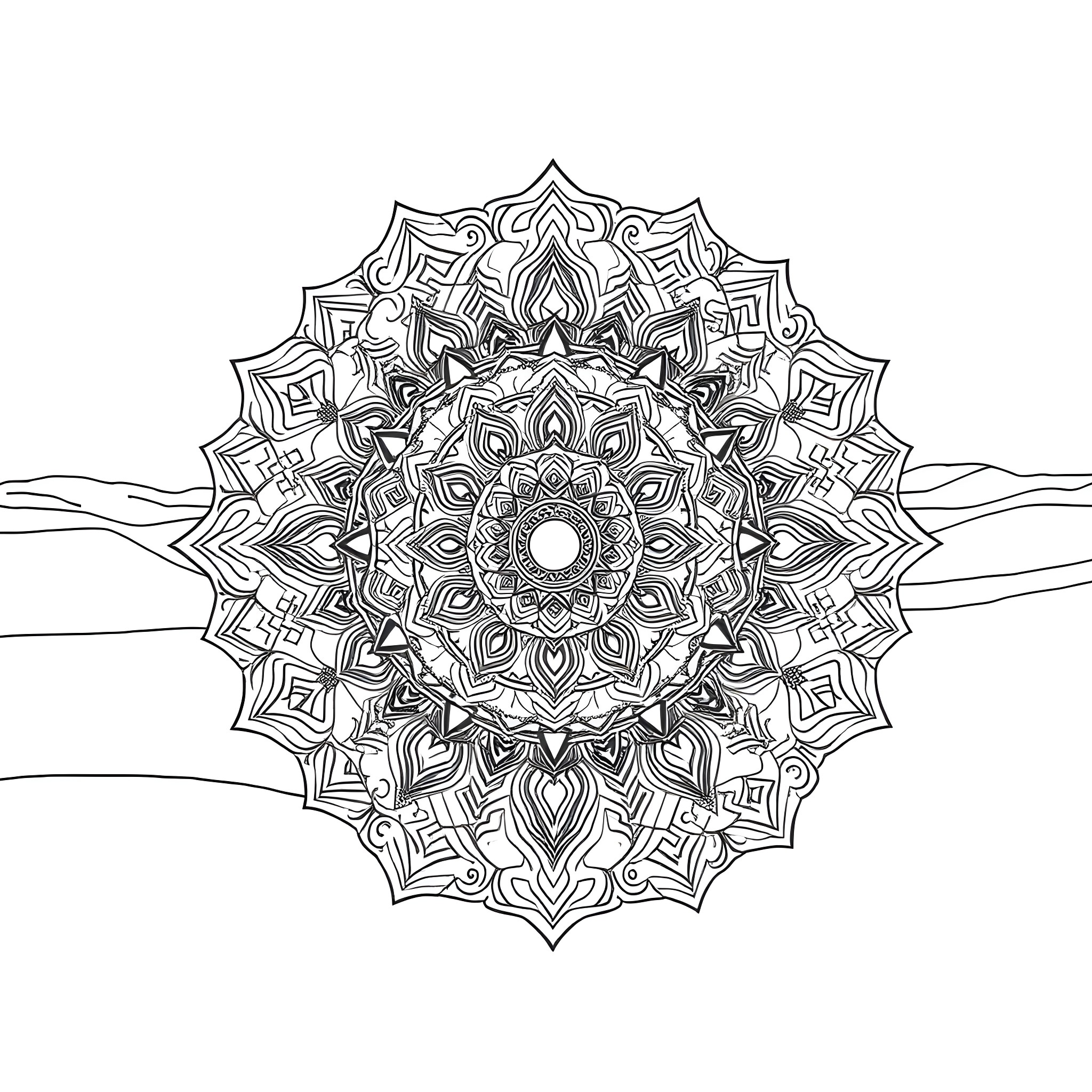 Mandala of Intricate Floral Patterns Coloring Page (free black-and-white line drawing printable PDF for all, from beginners to advanced learners, including children, teens, adults, and seniors)