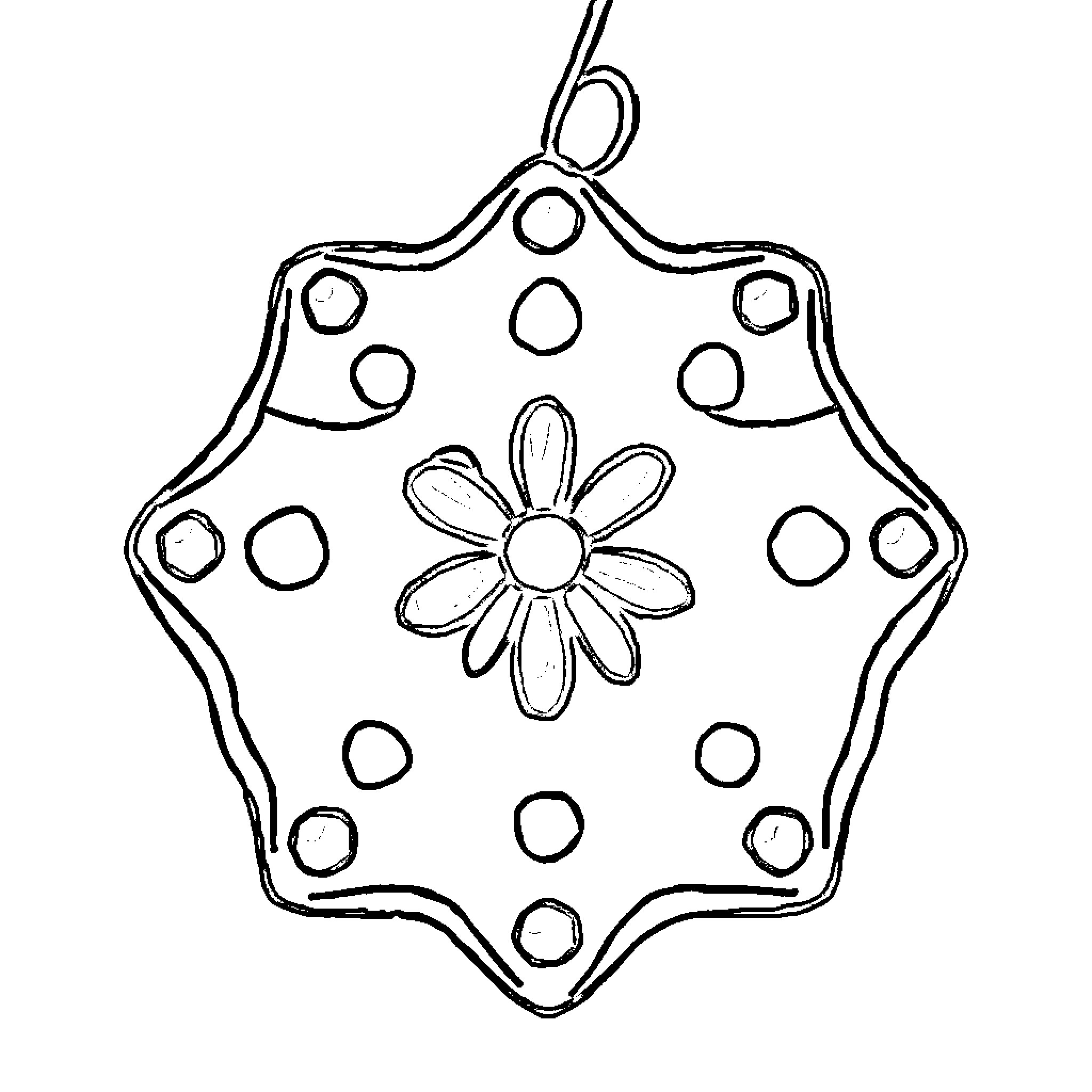 Cookie Ornament with Flower Design Coloring Page (free black-and-white line drawing printable PDF for all, from beginners to advanced learners, including children, teens, adults, and seniors)