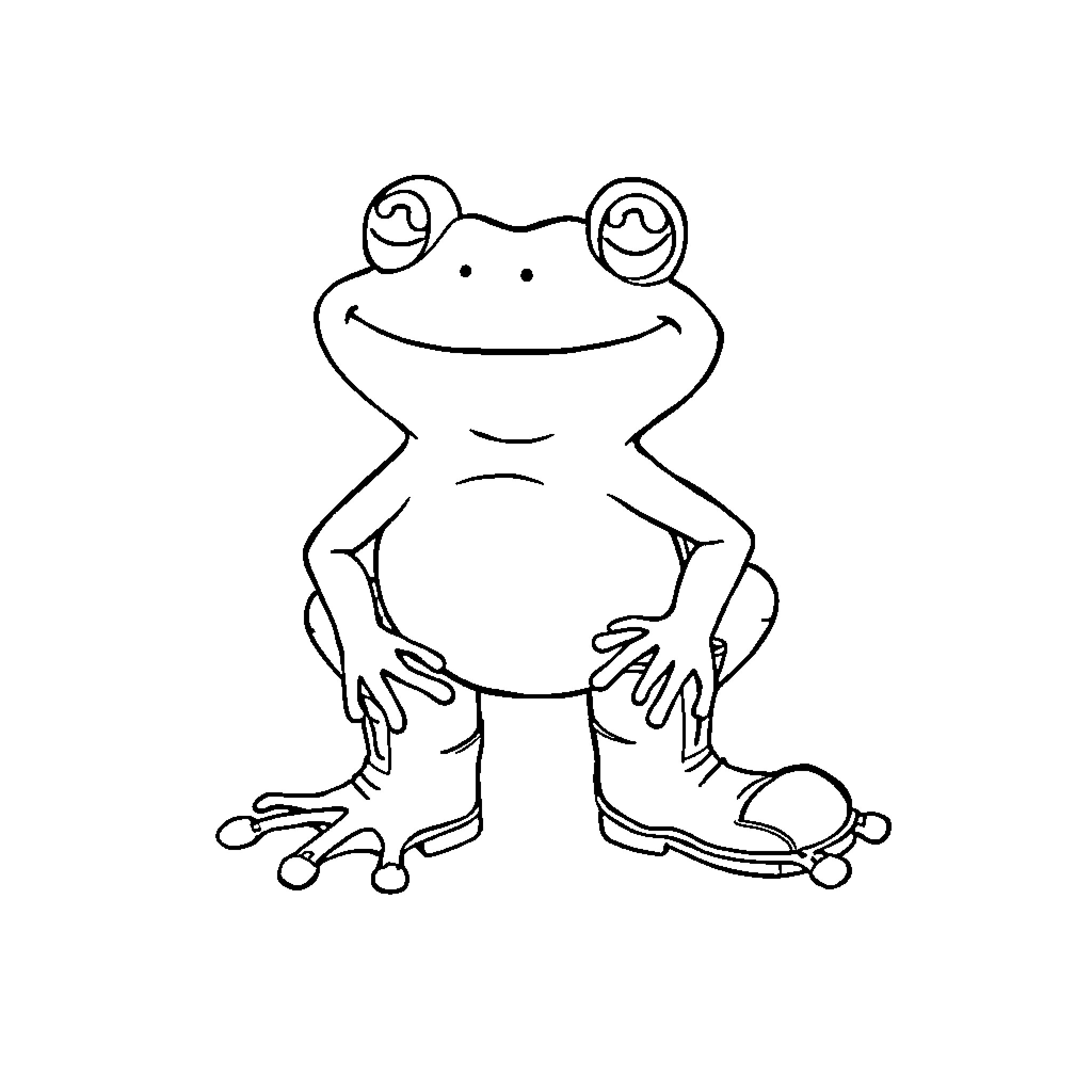 Frog with a happy expression Coloring Page (free black-and-white line drawing printable PDF for all, from beginners to advanced learners, including children, teens, adults, and seniors)