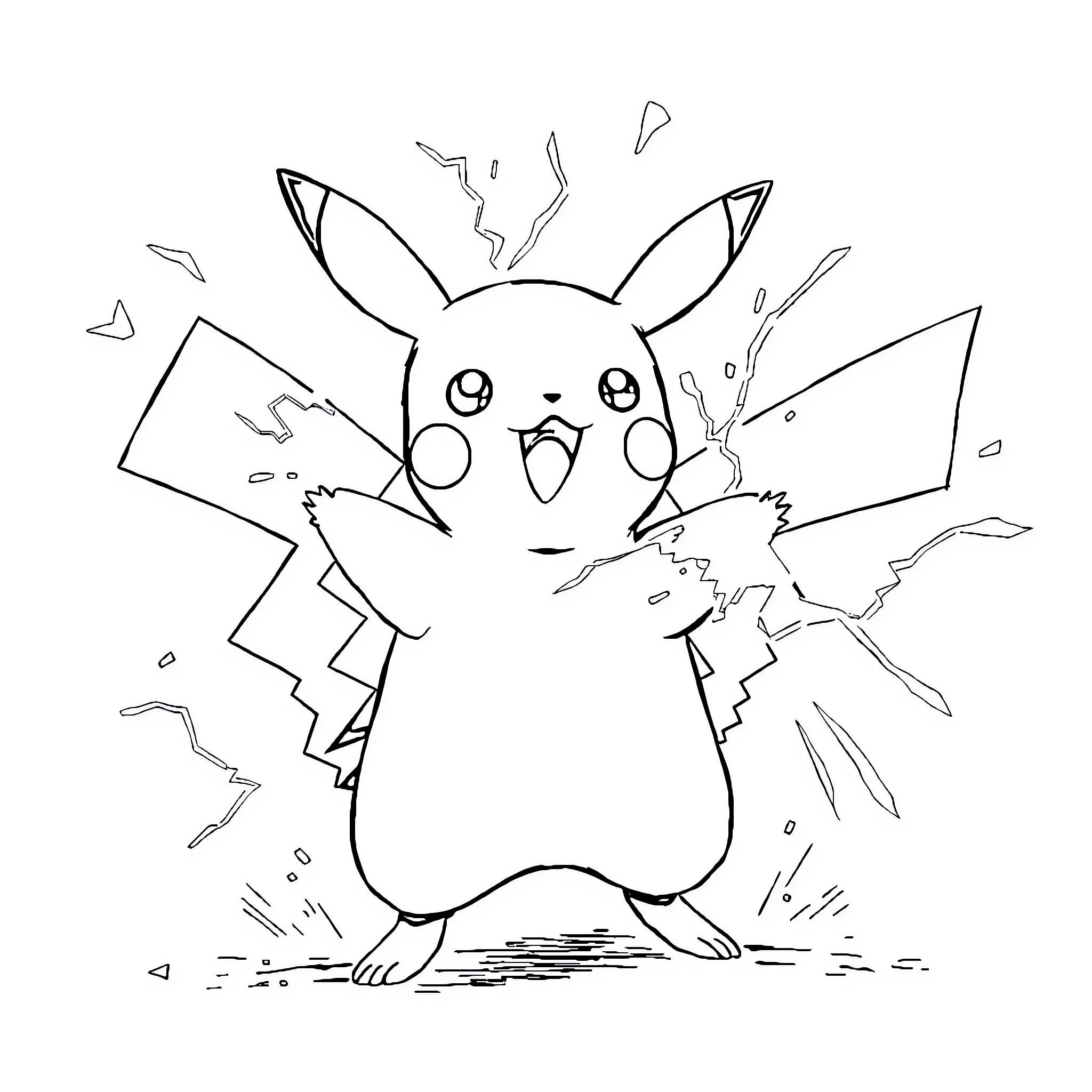 Pikachu using Electric-type moves Coloring Page (free black-and-white line drawing printable PDF for all, from beginners to advanced learners, including children, teens, adults, and seniors)