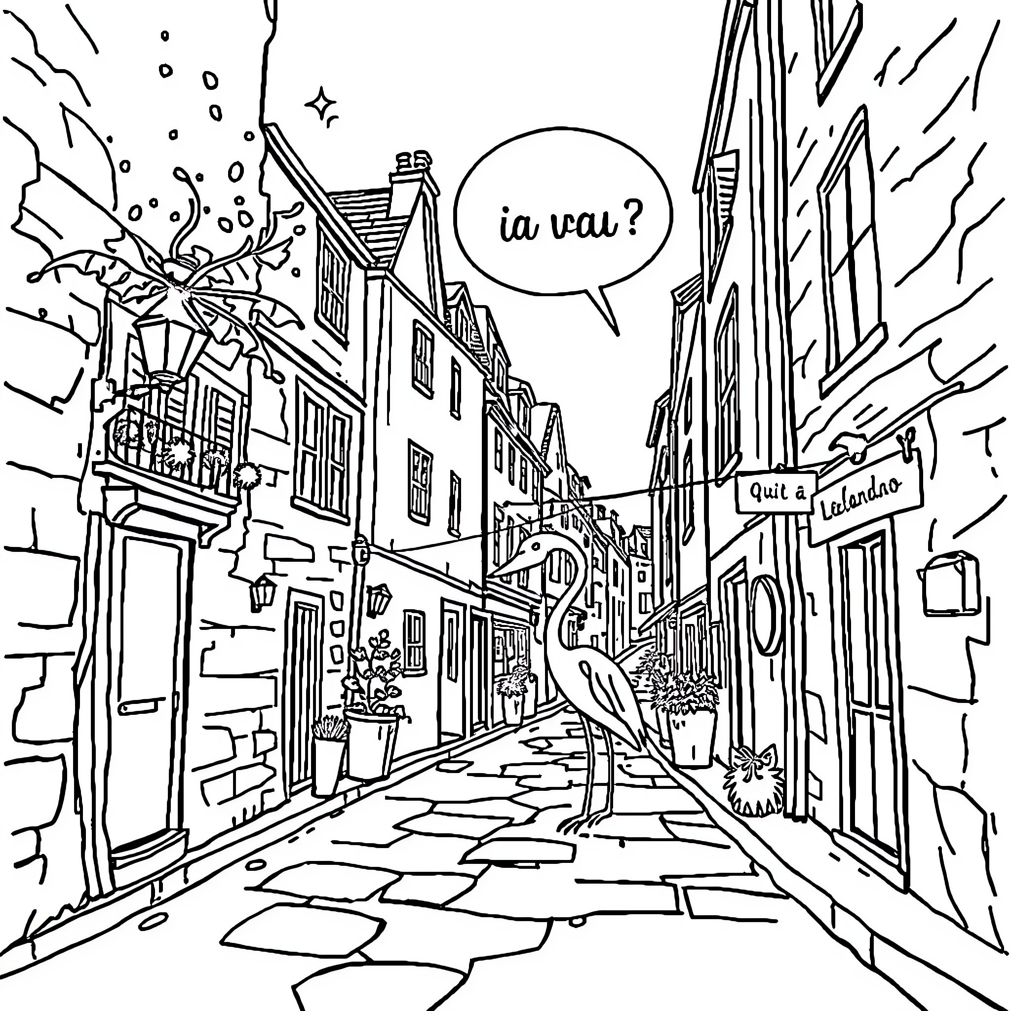 Bro, what's up in this lively urban scene? Coloring Page (free black-and-white line drawing printable PDF for all, from beginners to advanced learners, including children, teens, adults, and seniors)