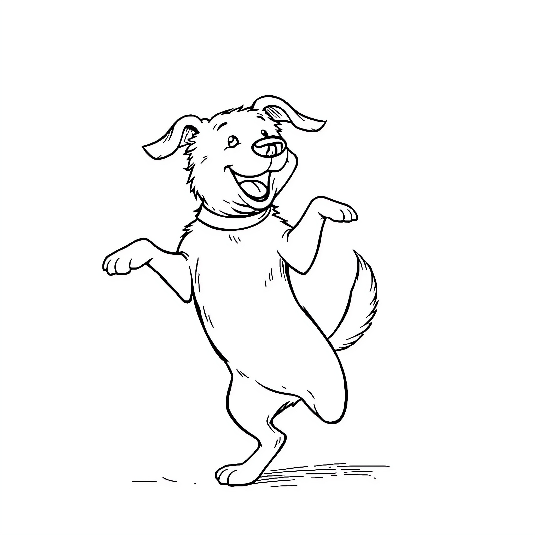 Dog excitedly jumping and playing Coloring Page (free black-and-white line drawing printable PDF for all, from beginners to advanced learners, including children, teens, adults, and seniors)
