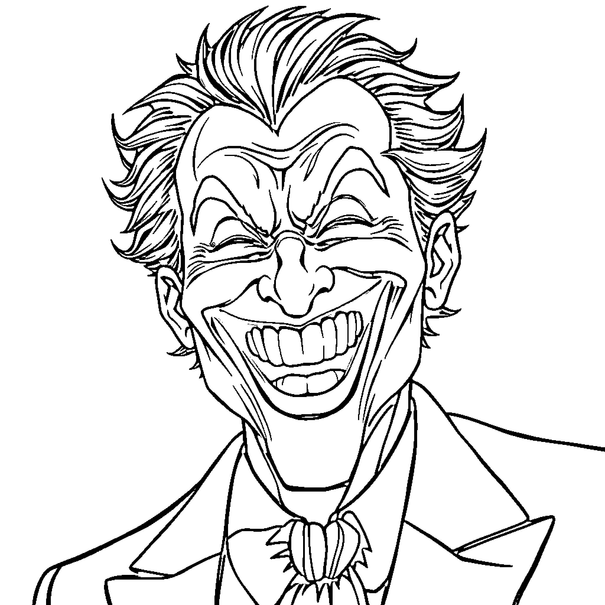 Joker's Mischievous Grin and Tousled Appearance Coloring Page (free black-and-white line drawing printable PDF for all, from beginners to advanced learners, including children, teens, adults, and seniors)