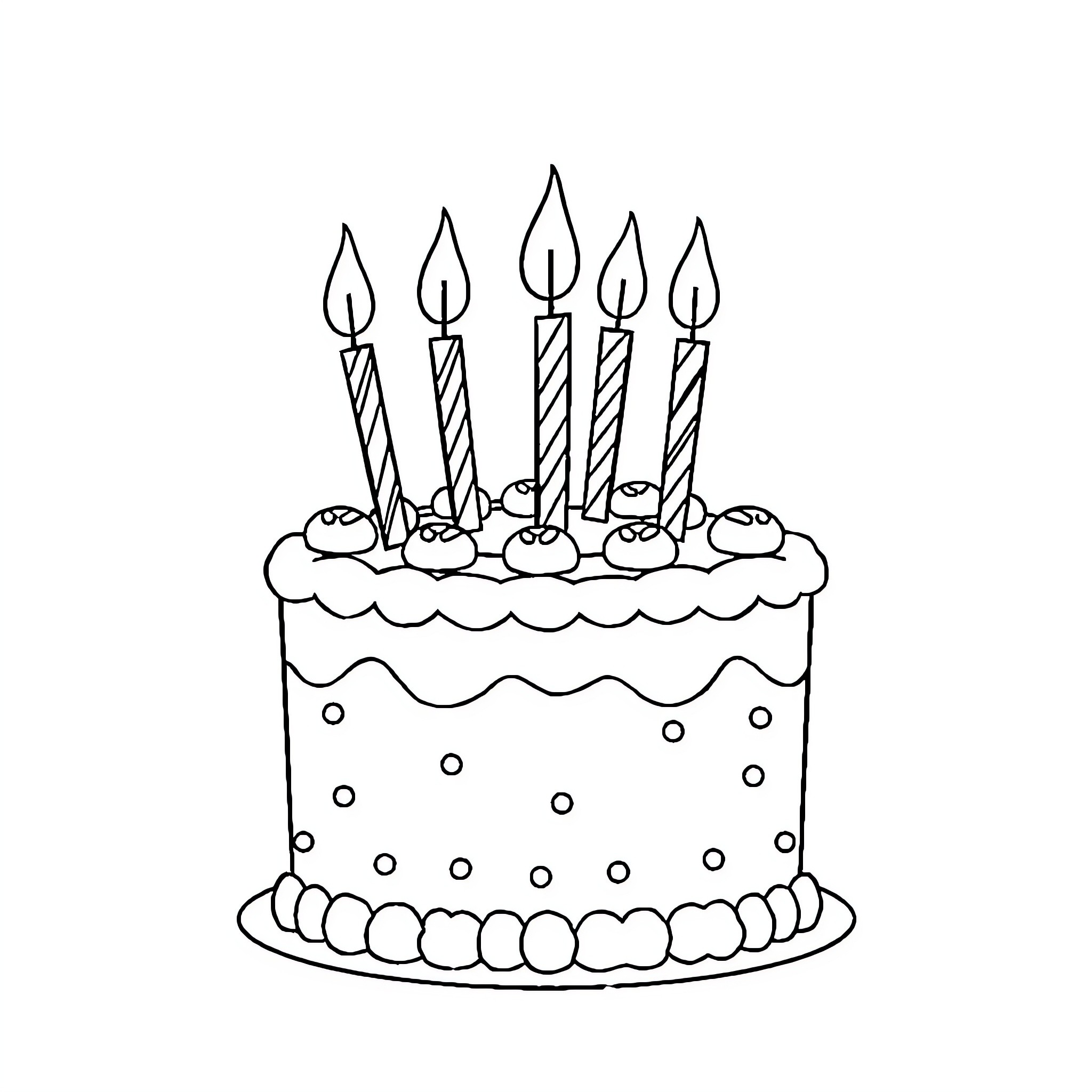 Fixie birthday cake with candles Coloring Page (free black-and-white line drawing printable PDF for all, from beginners to advanced learners, including children, teens, adults, and seniors)