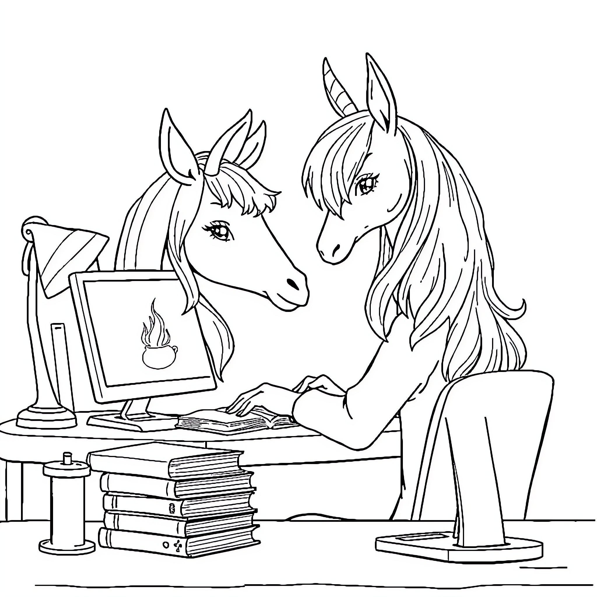 Ane's Whimsical Digital Endeavors Coloring Page (free black-and-white line drawing printable PDF for all, from beginners to advanced learners, including children, teens, adults, and seniors)