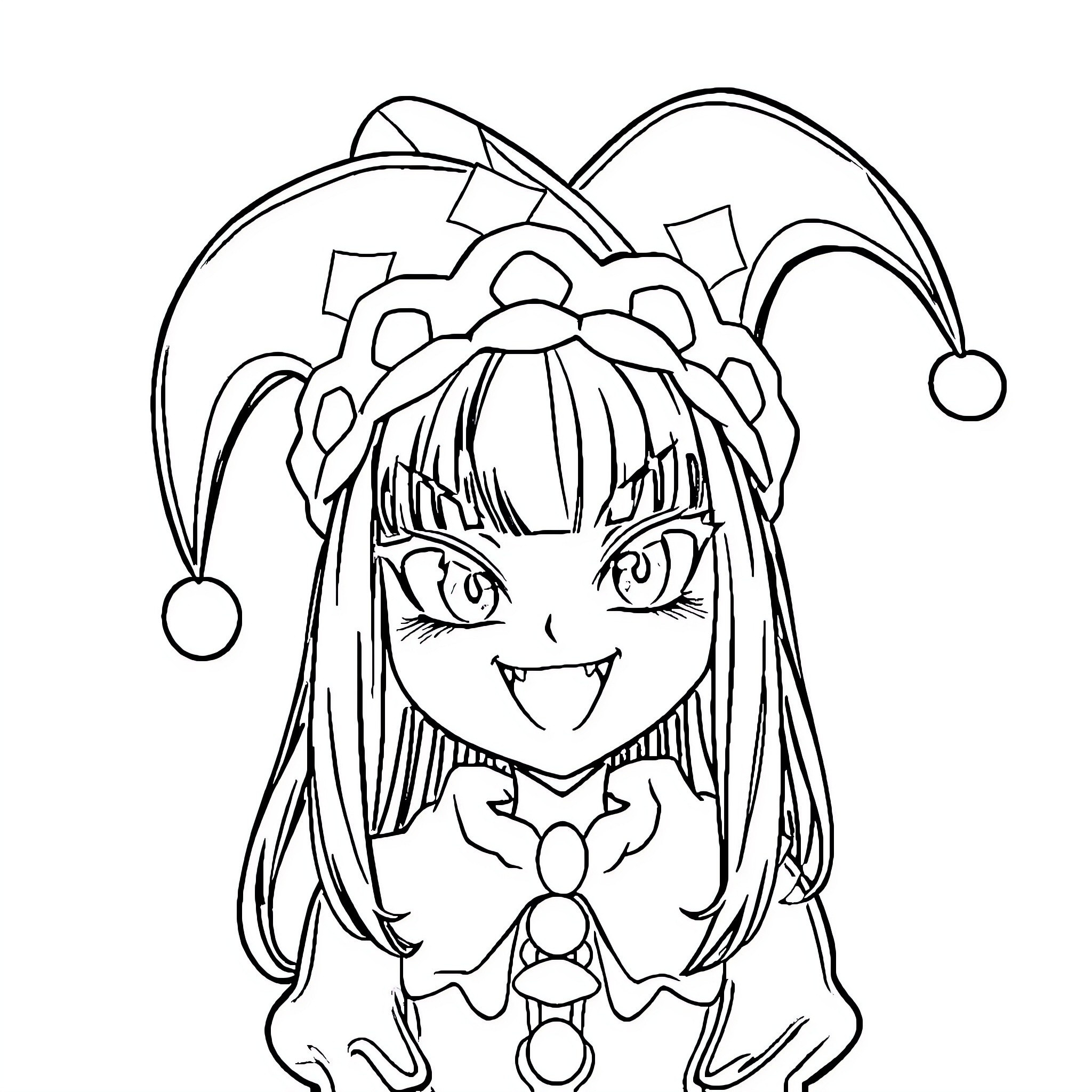 Kuromi's Mischievous Expression Coloring Page (free black-and-white line drawing printable PDF for all, from beginners to advanced learners, including children, teens, adults, and seniors)