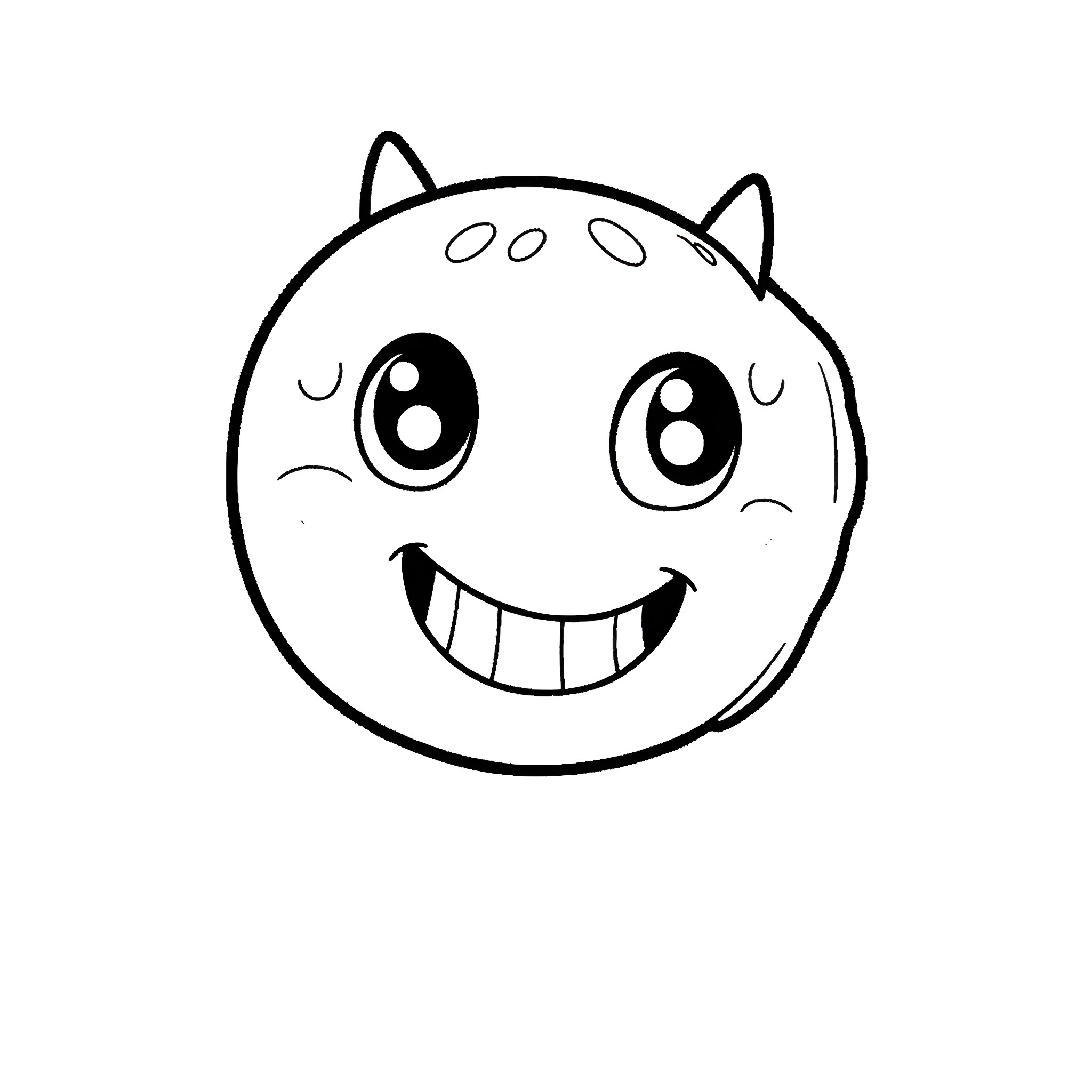 Spunky cartoon face with big smile Coloring Page (free black-and-white line drawing printable PDF for all, from beginners to advanced learners, including children, teens, adults, and seniors)