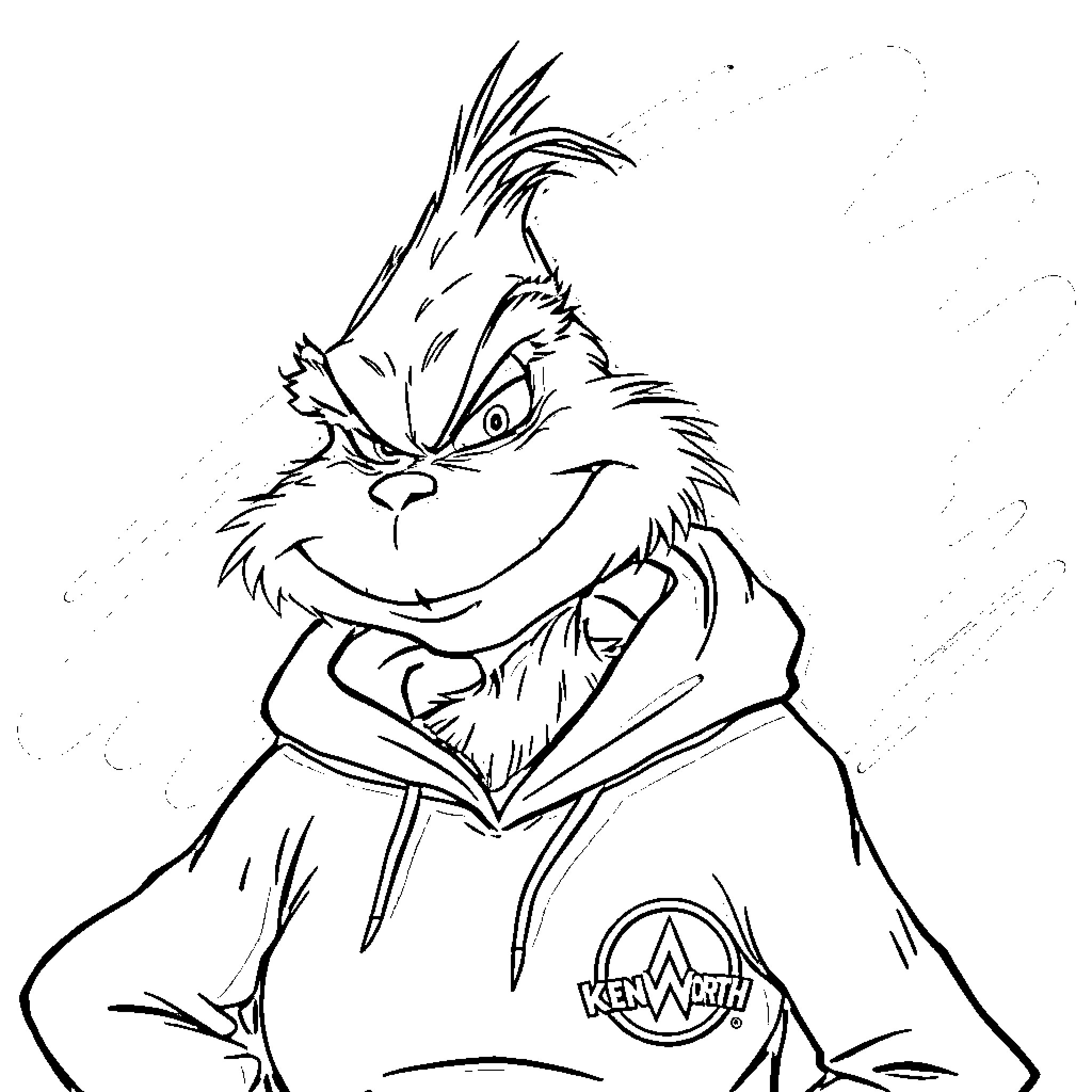 Grinch reading a book with a mischievous grin Coloring Page (free black-and-white line drawing printable PDF for all, from beginners to advanced learners, including children, teens, adults, and seniors)