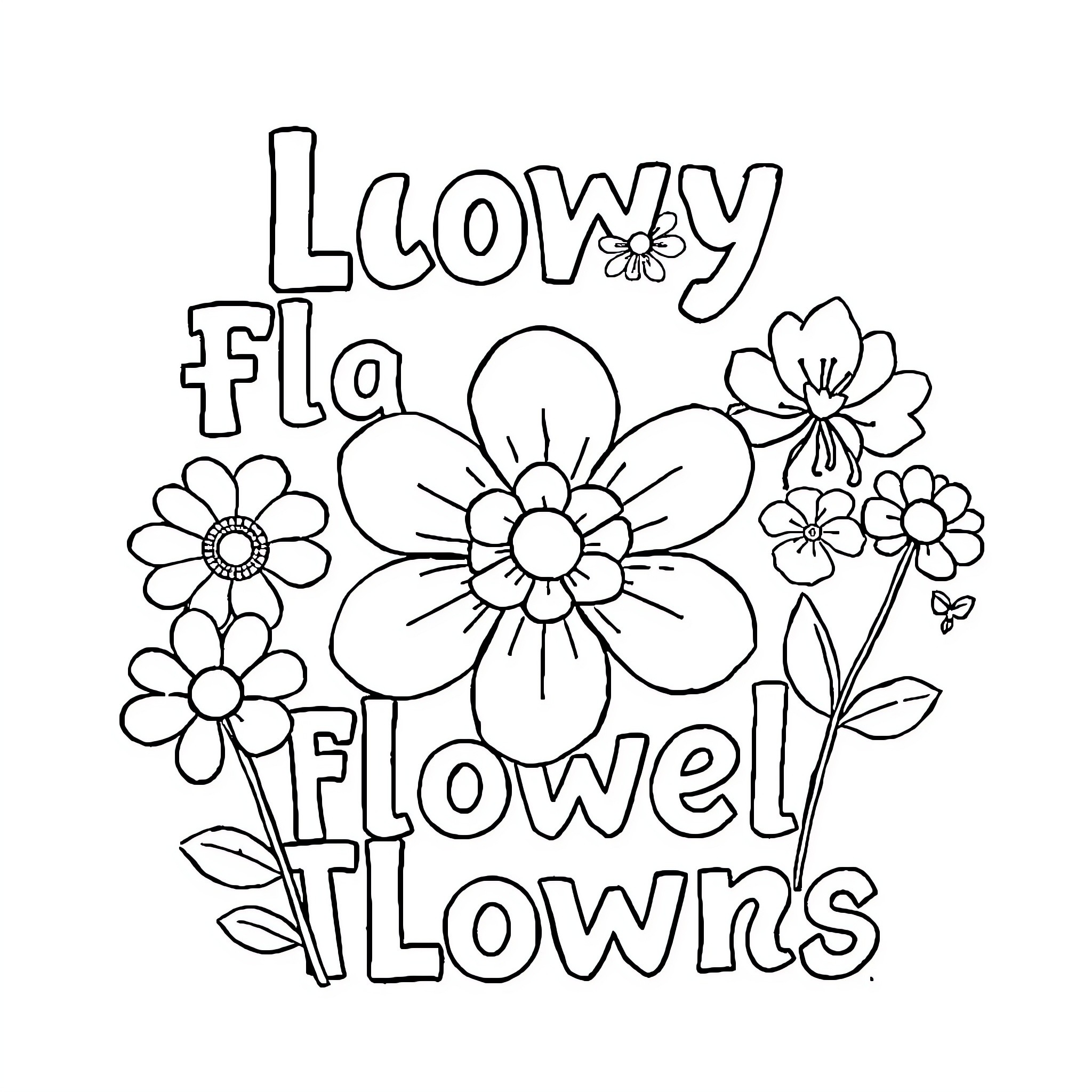 Floral Flowers Blooming Joyfully Coloring Page (free black-and-white line drawing printable PDF for all, from beginners to advanced learners, including children, teens, adults, and seniors)