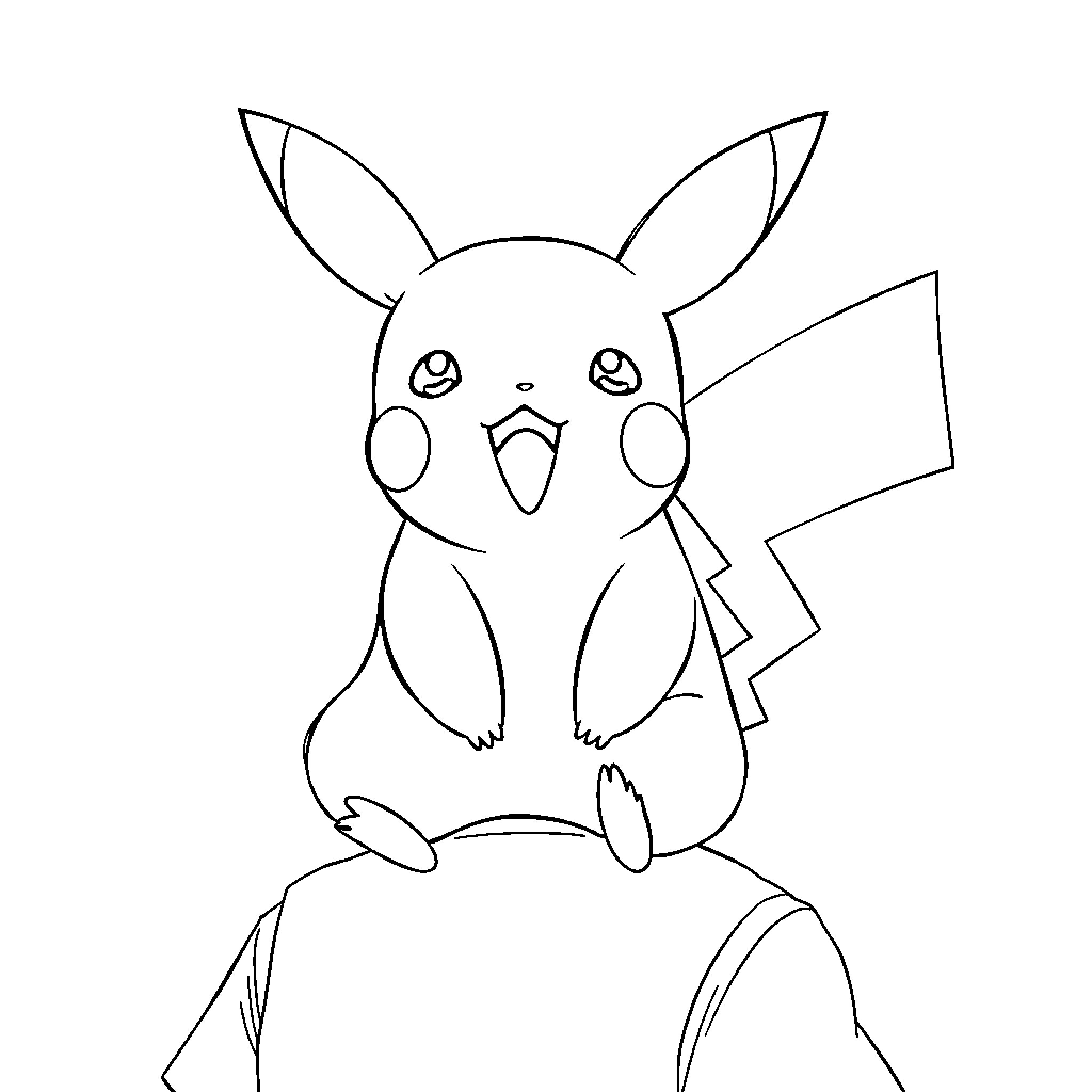 Pikachu in a Surprised Expression Coloring Page (free black-and-white line drawing printable PDF for all, from beginners to advanced learners, including children, teens, adults, and seniors)