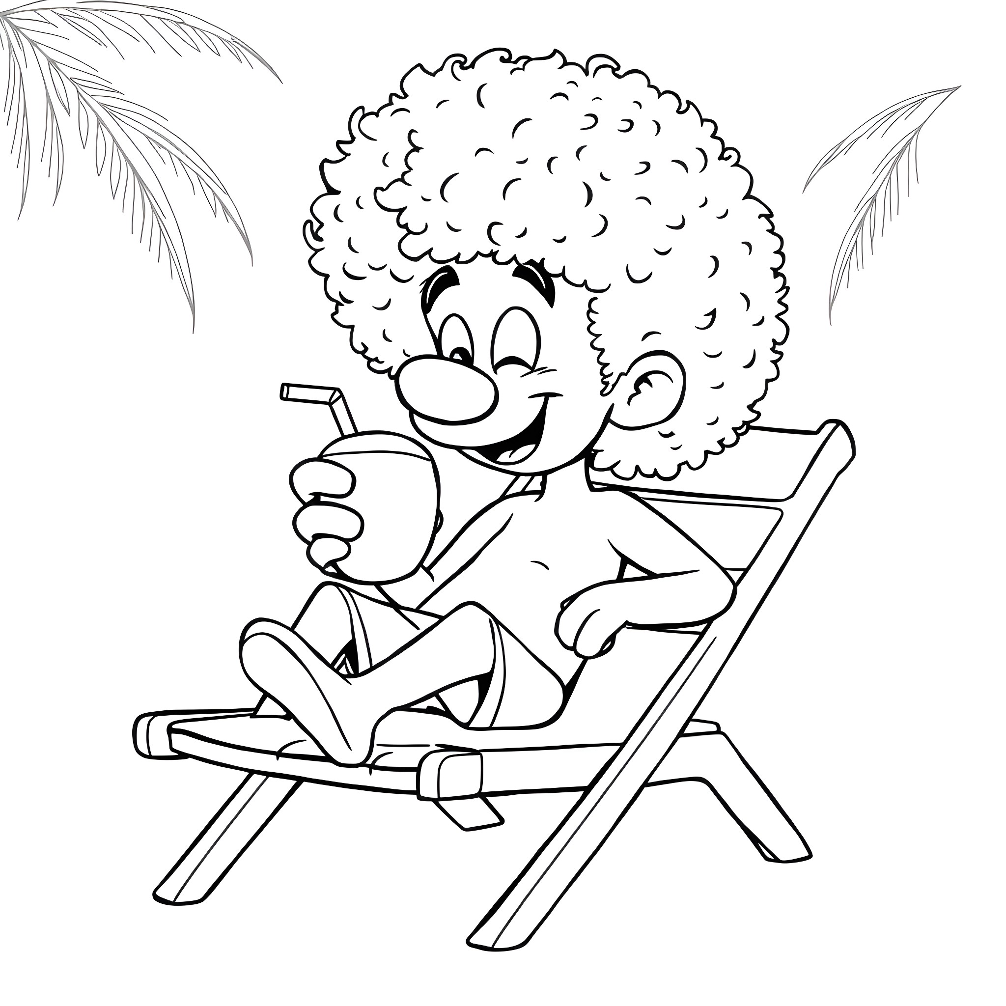 Poop in a beach chair Coloring Page (free black-and-white line drawing printable PDF for all, from beginners to advanced learners, including children, teens, adults, and seniors)