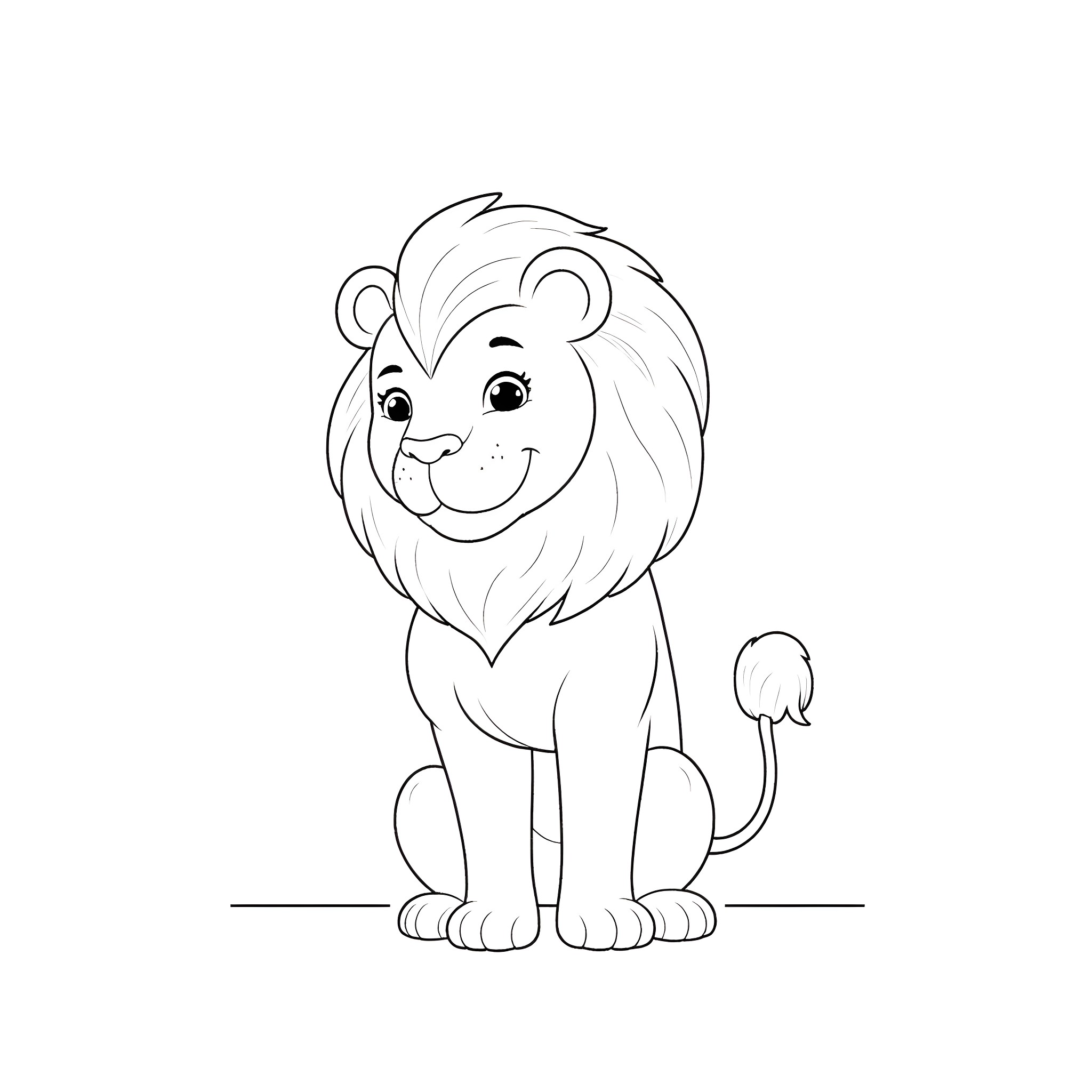 Lion sitting calmly in the wild Coloring Page (free black-and-white line drawing printable PDF for all, from beginners to advanced learners, including children, teens, adults, and seniors)