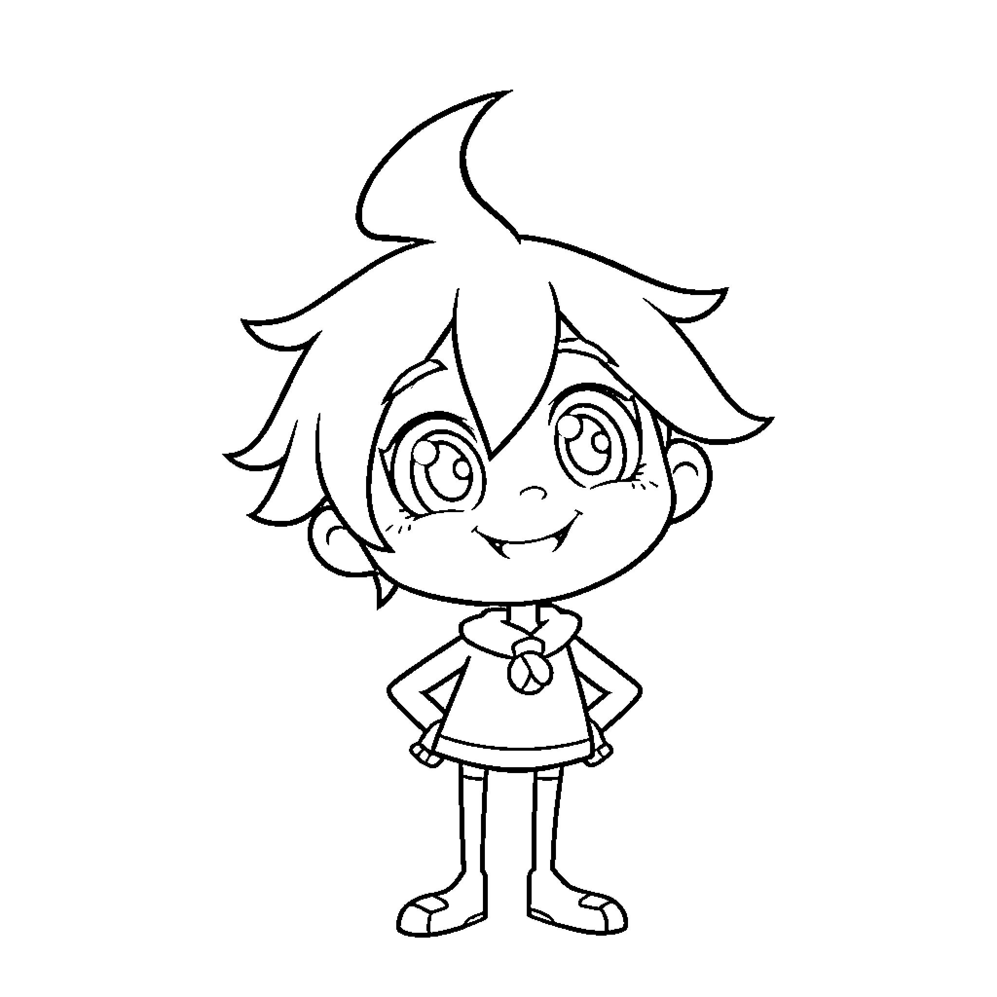 Nagi's Cheerful Expression and Outfit Coloring Page (free black-and-white line drawing printable PDF for all, from beginners to advanced learners, including children, teens, adults, and seniors)