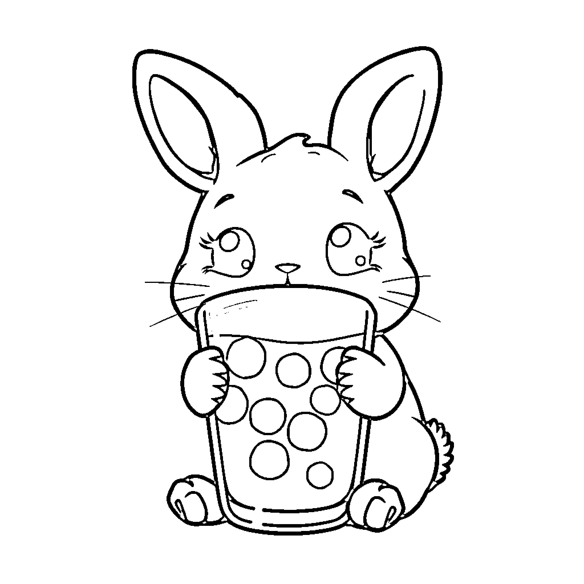 Bunny enjoying a refreshing drink Coloring Page (free black-and-white line drawing printable PDF for all, from beginners to advanced learners, including children, teens, adults, and seniors)