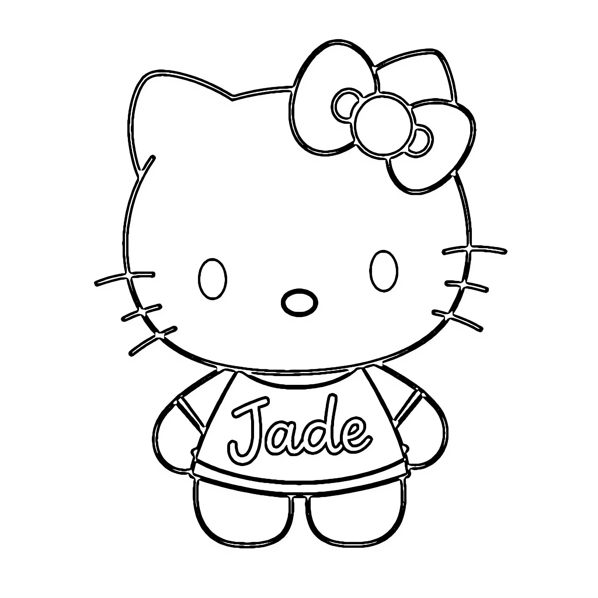 Hello Kitty Jade's Cheerful Appearance Coloring Page (free black-and-white line drawing printable PDF for all, from beginners to advanced learners, including children, teens, adults, and seniors)